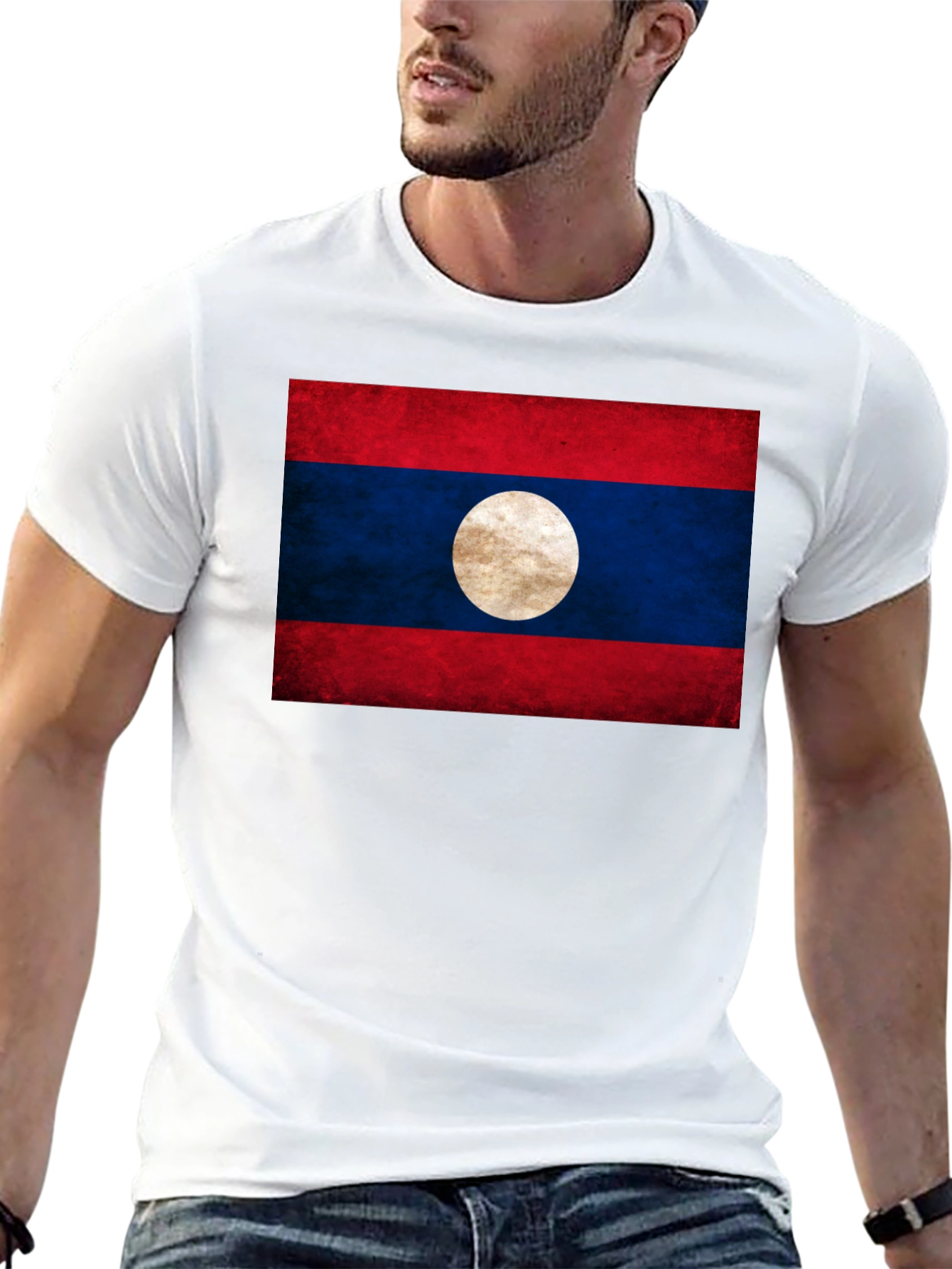 Laos Flag T-Shirt - Distressed Look