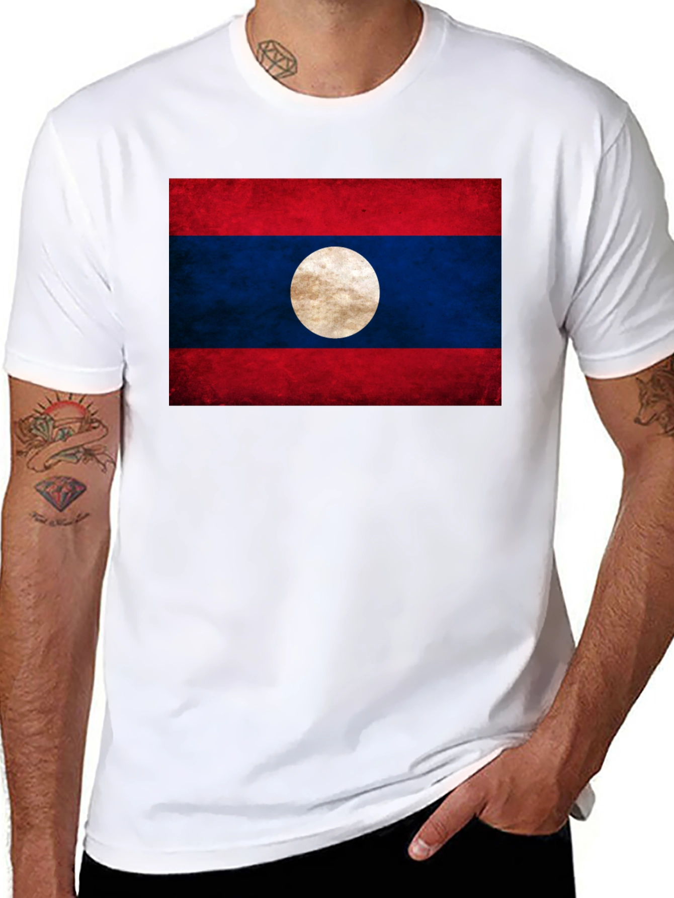 Laos Flag T-Shirt - Distressed Look