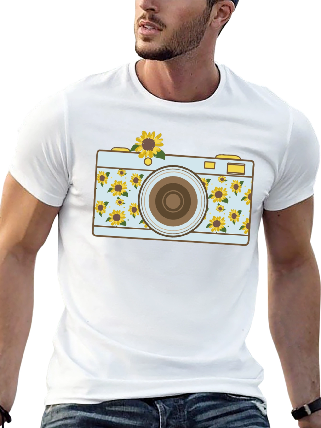 Sunflower Camera Graphic Tee - Unique Photo Lover Shirt
