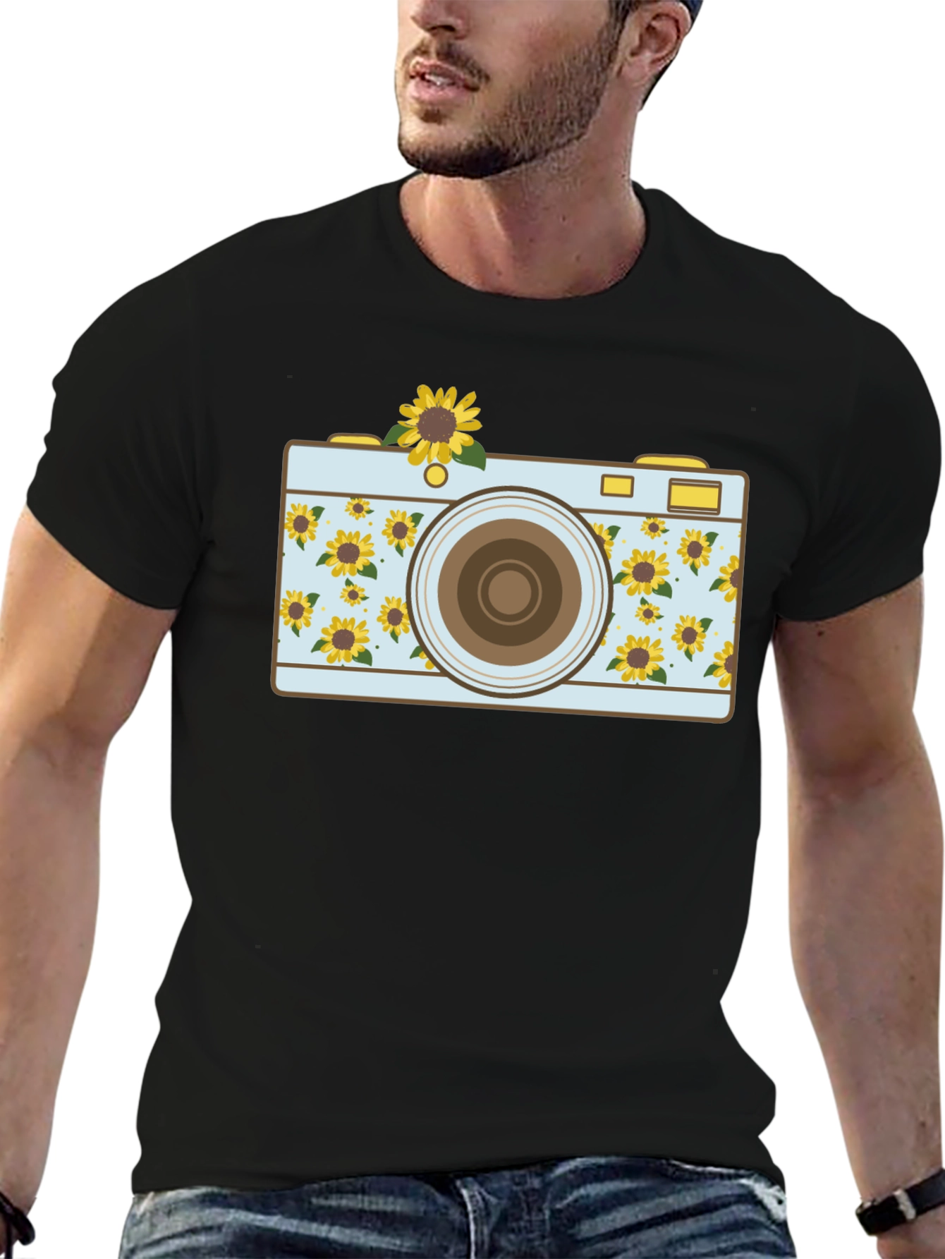 Sunflower Camera Graphic Tee - Unique Photo Lover Shirt