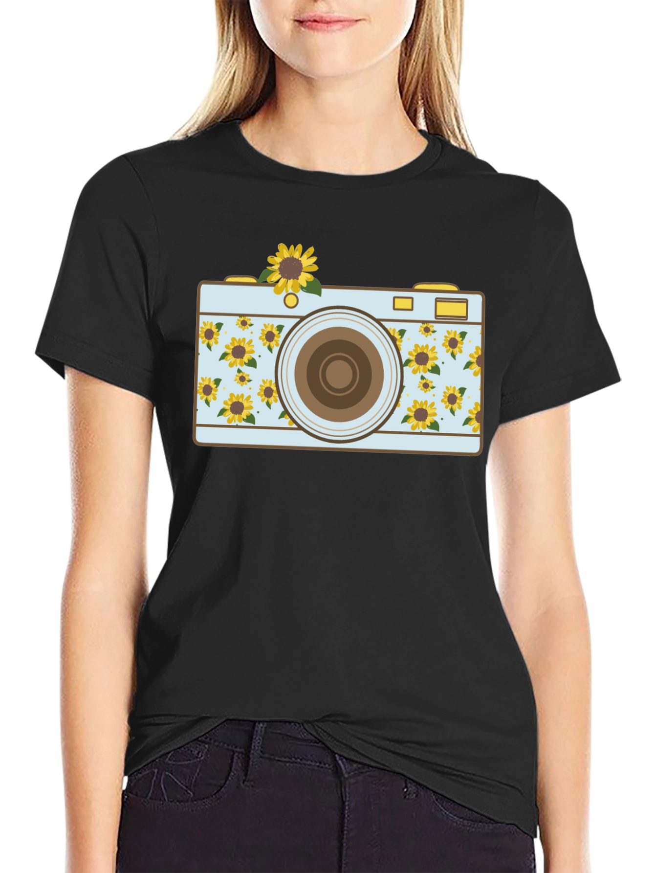 Sunflower Camera Graphic Tee - Unique Photo Lover Shirt