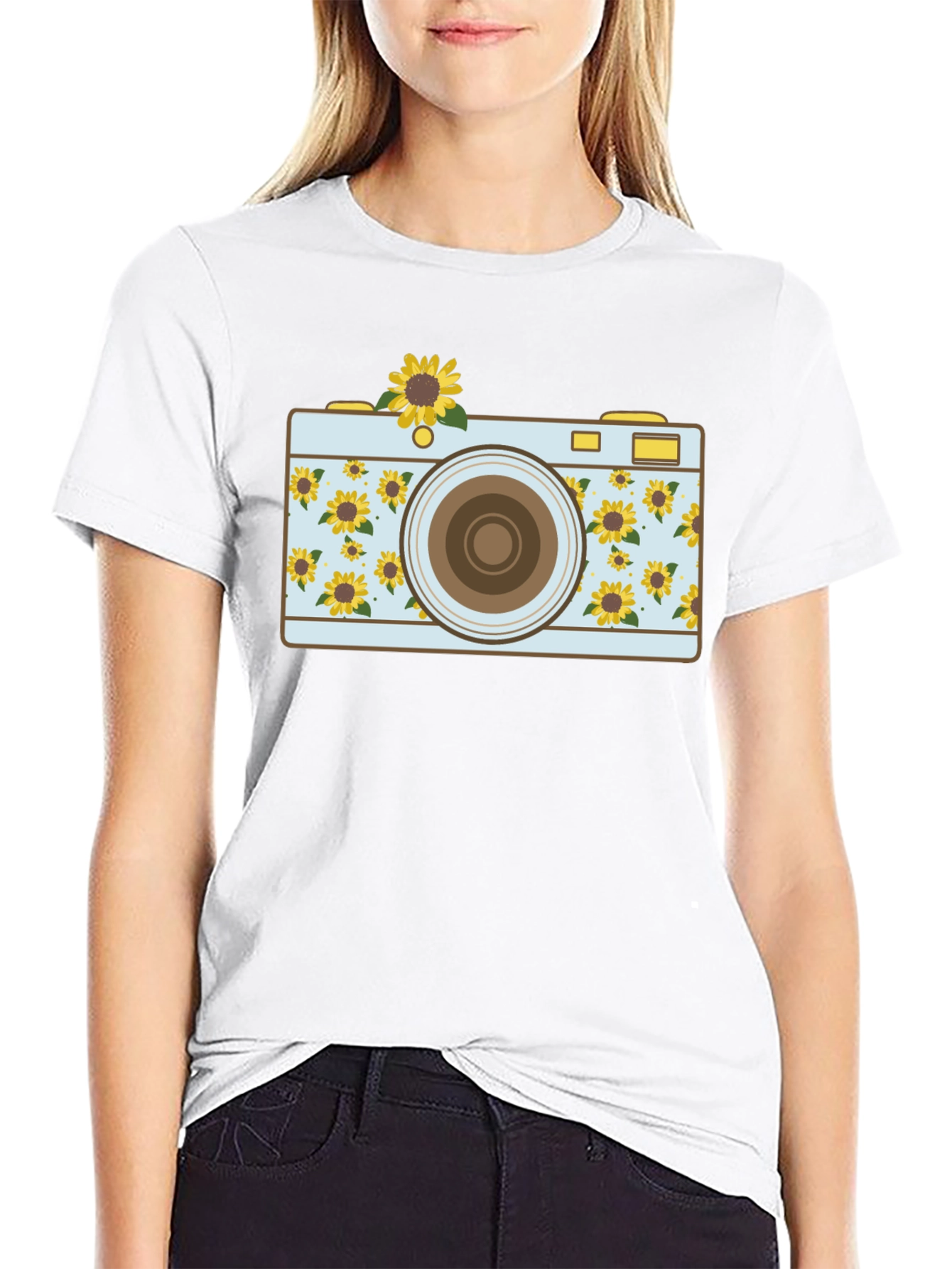 Sunflower Camera Graphic Tee - Unique Photo Lover Shirt