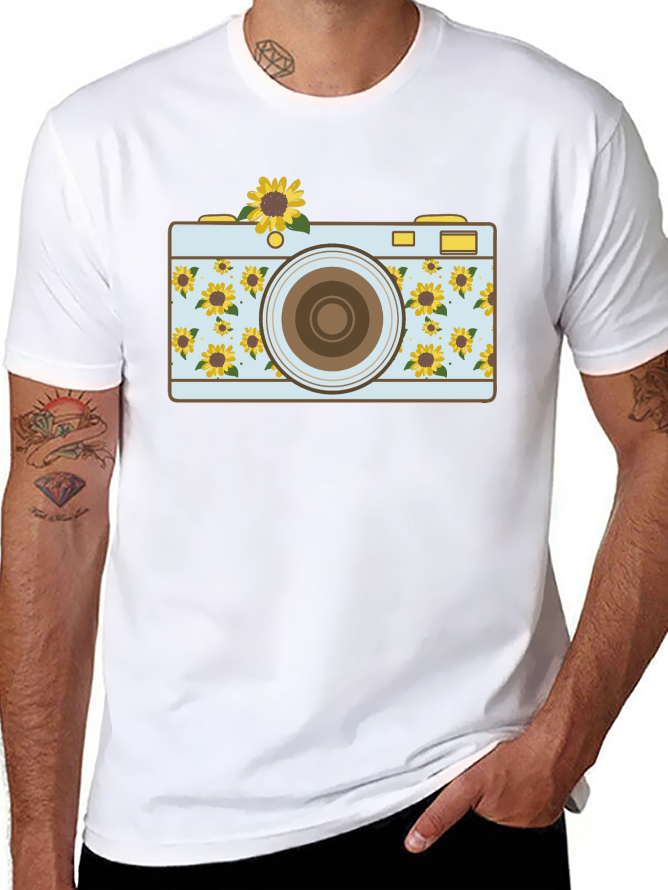 Sunflower Camera Graphic Tee - Unique Photo Lover Shirt