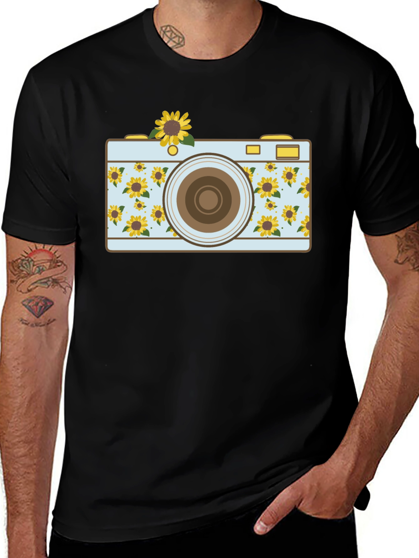Sunflower Camera Graphic Tee - Unique Photo Lover Shirt