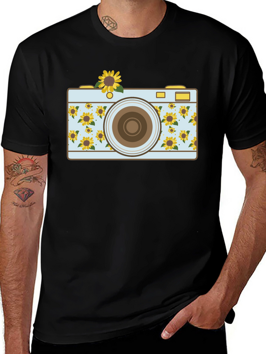 Sunflower Camera Graphic Tee - Unique Photo Lover Shirt