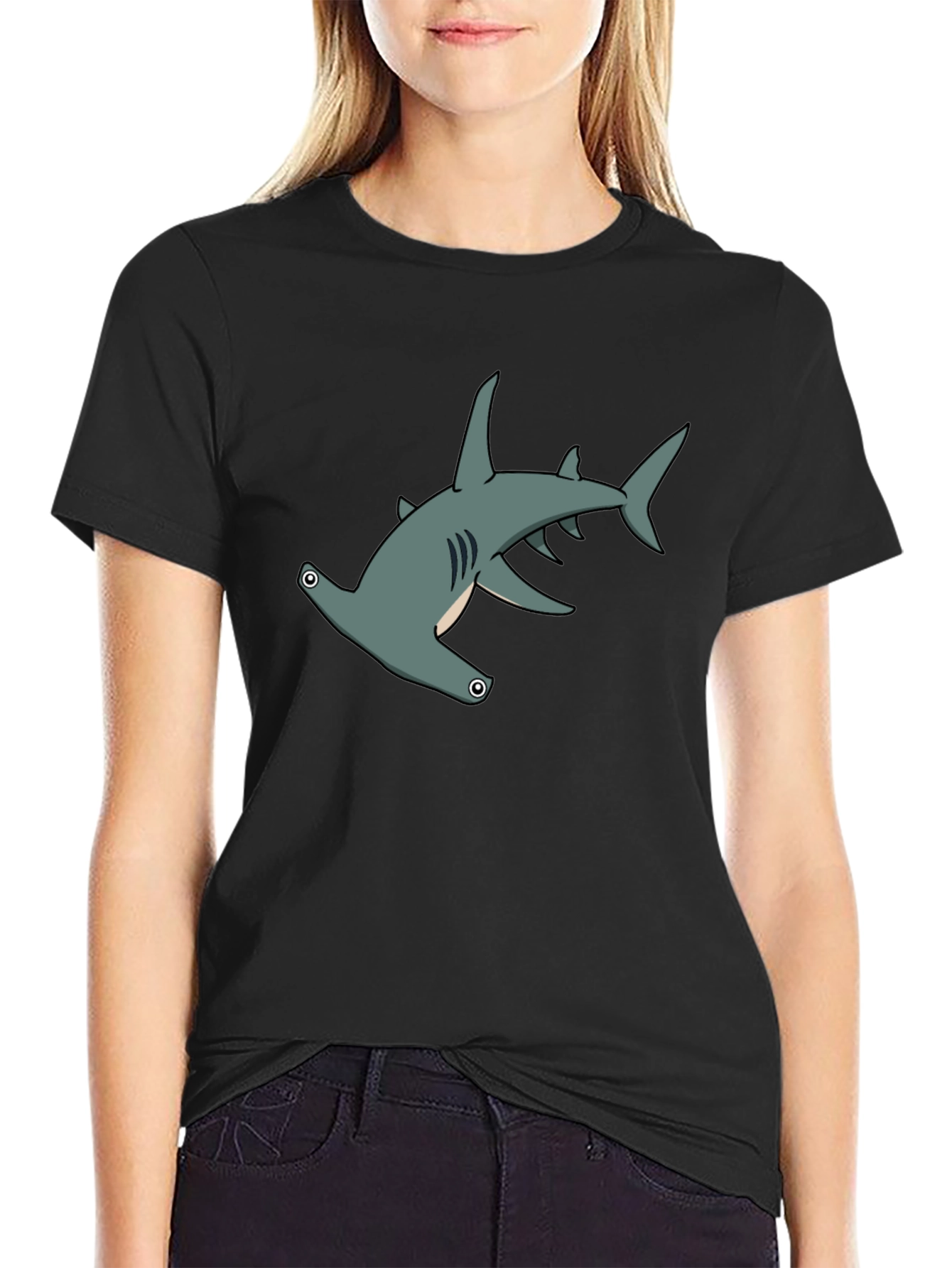 Hammerhead Shark Graphic Tee - Black Cotton
