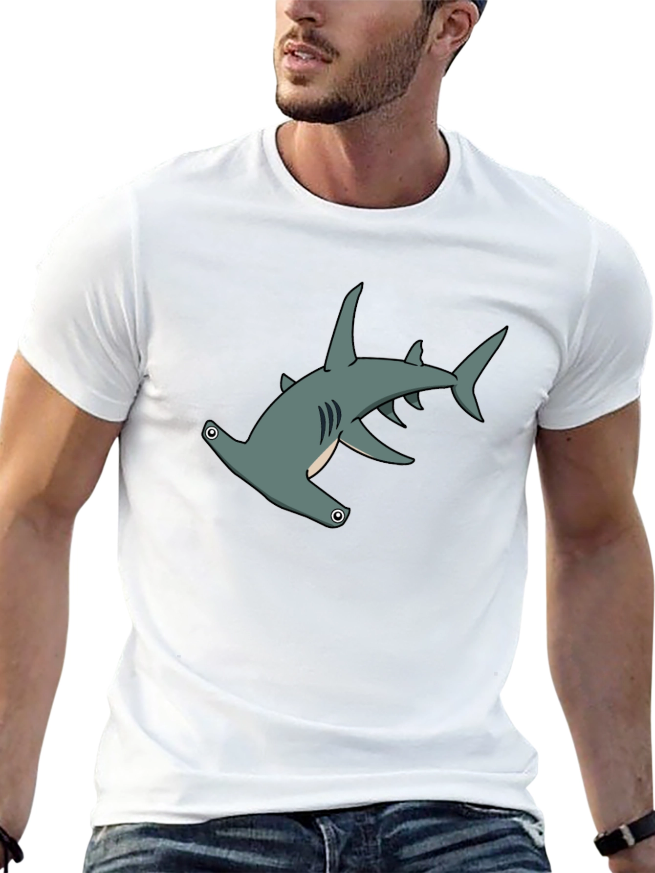 Hammerhead Shark Graphic Tee - Black Cotton
