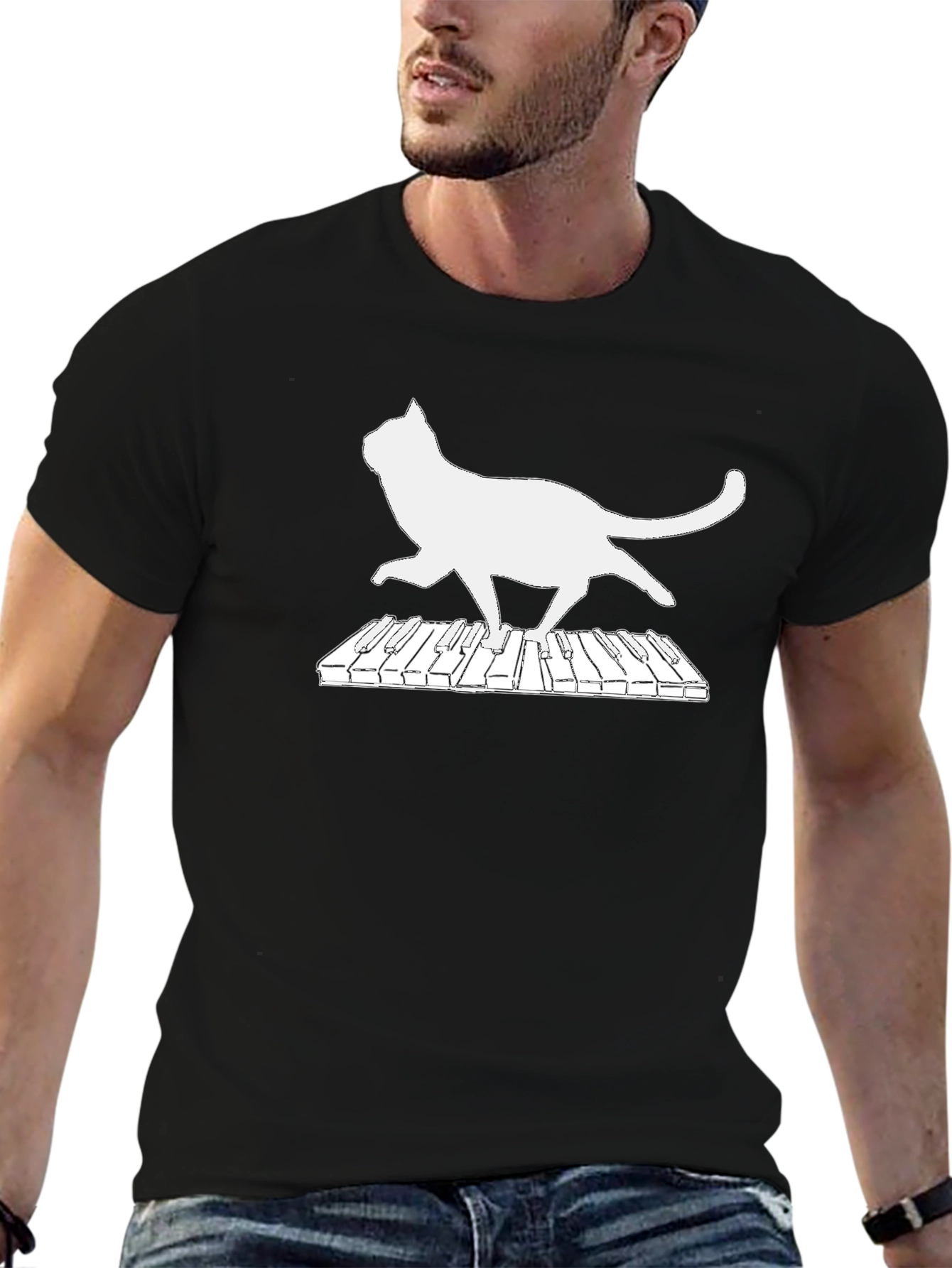 Cat Piano T-Shirt - Musical Feline Fun