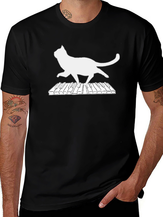 Cat Piano T-Shirt - Musical Feline Fun