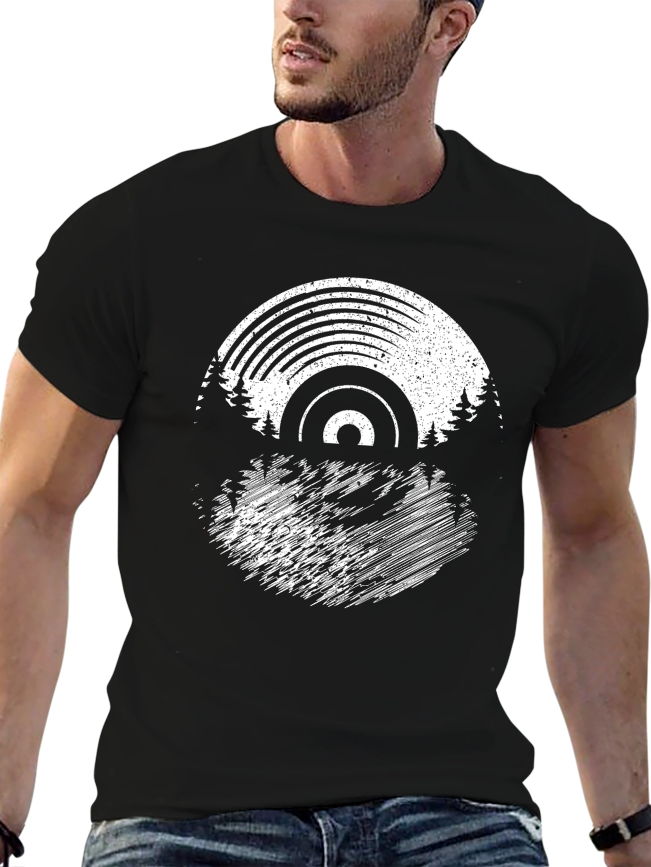 Vinyl Record & Trees Graphic T-Shirt