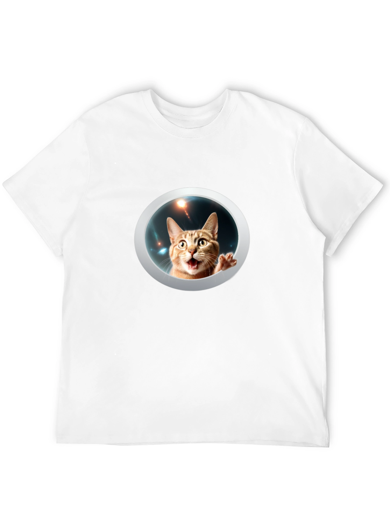 Funny Cat in Space Black T-Shirt