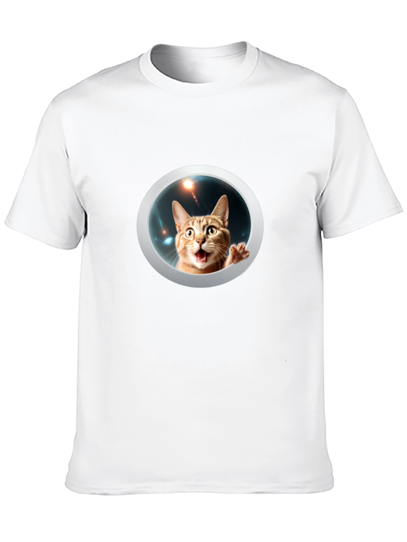 Funny Cat in Space Black T-Shirt