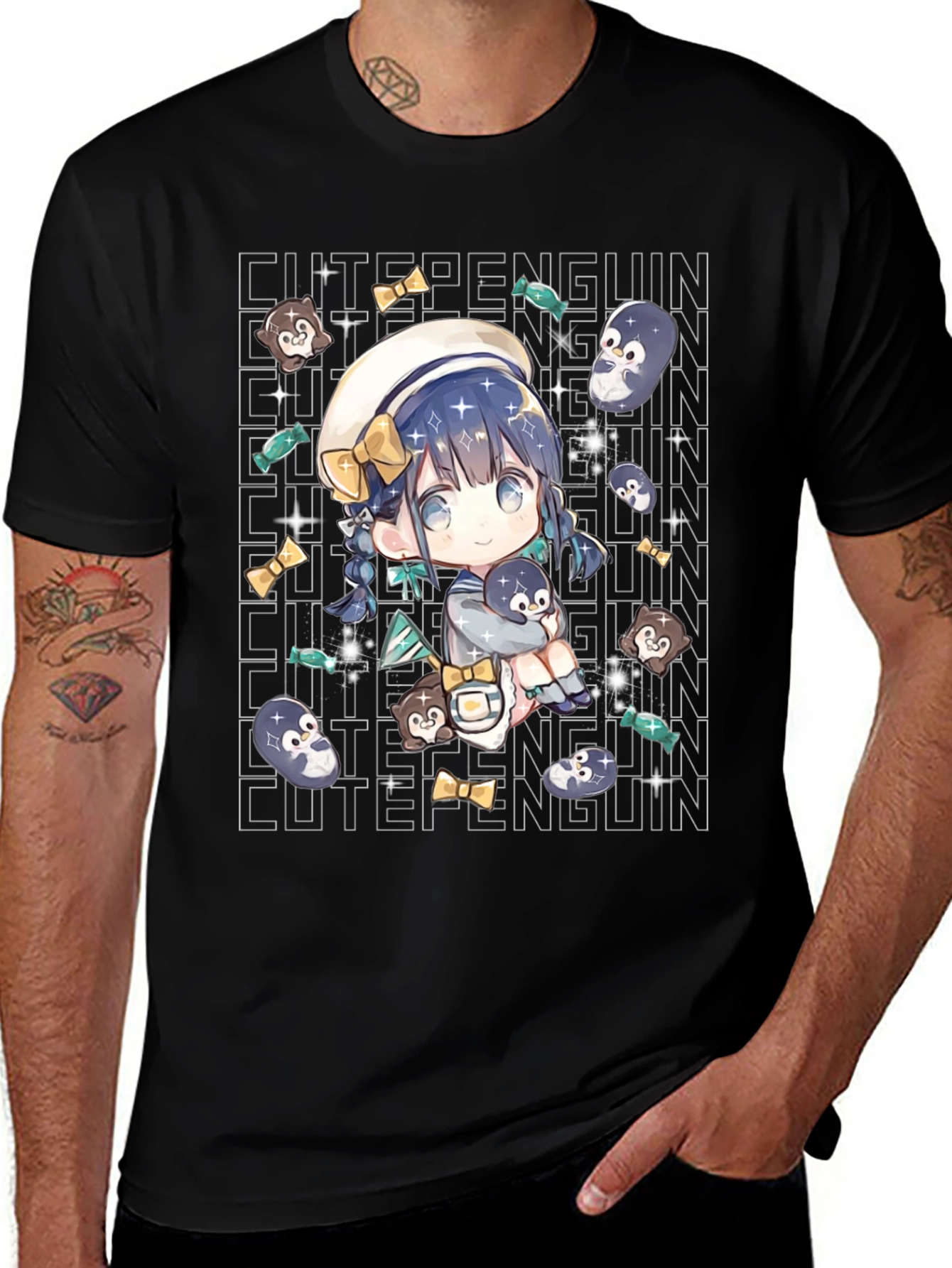 Anime Cute Penguin Black T-Shirt