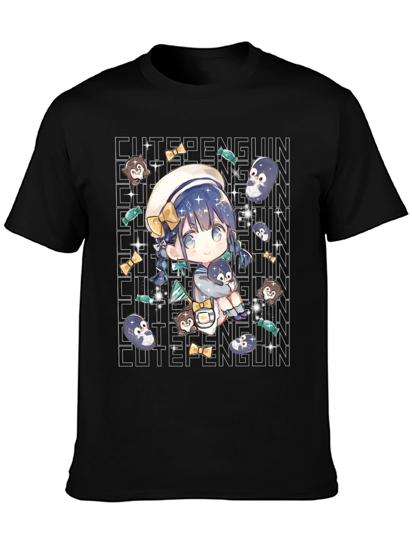 Anime Cute Penguin Black T-Shirt