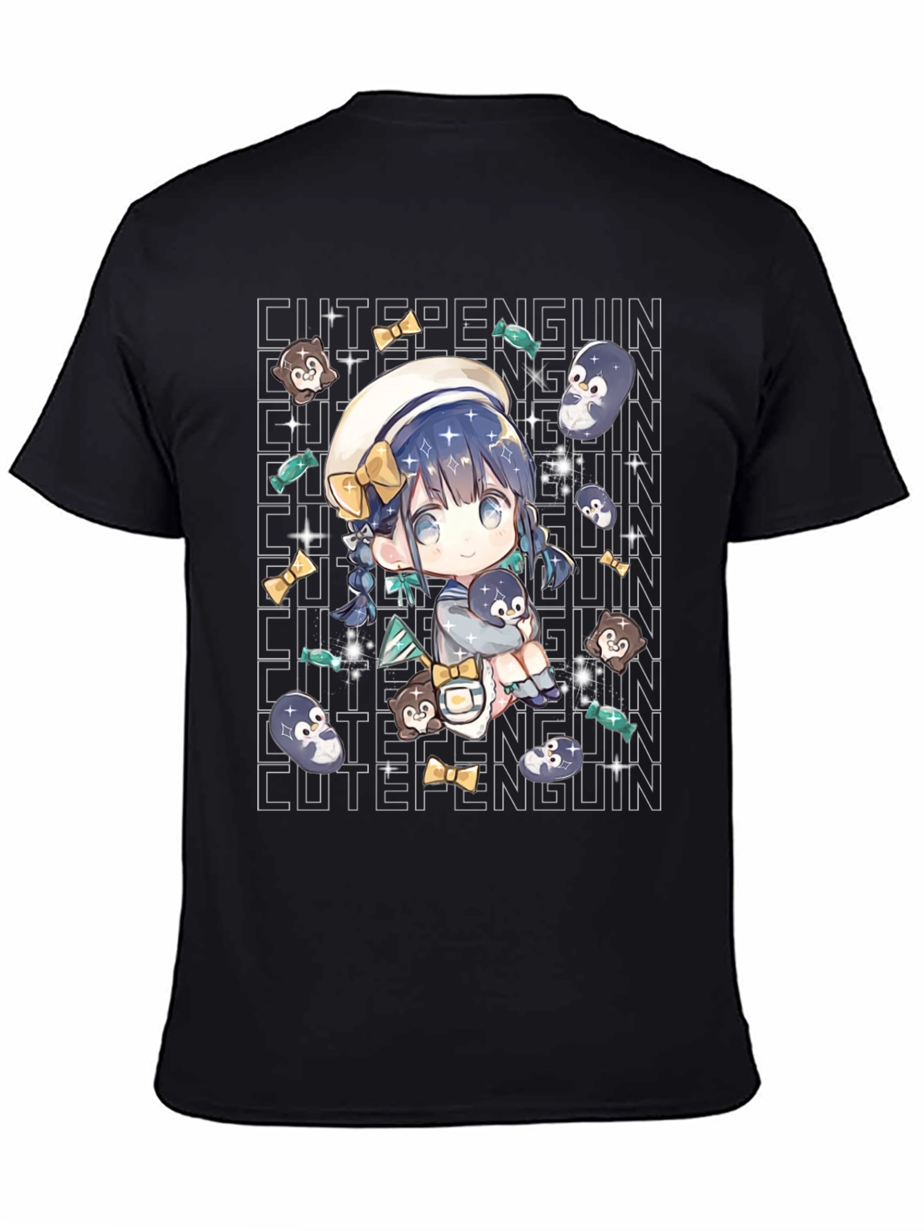 Anime Cute Penguin Black T-Shirt
