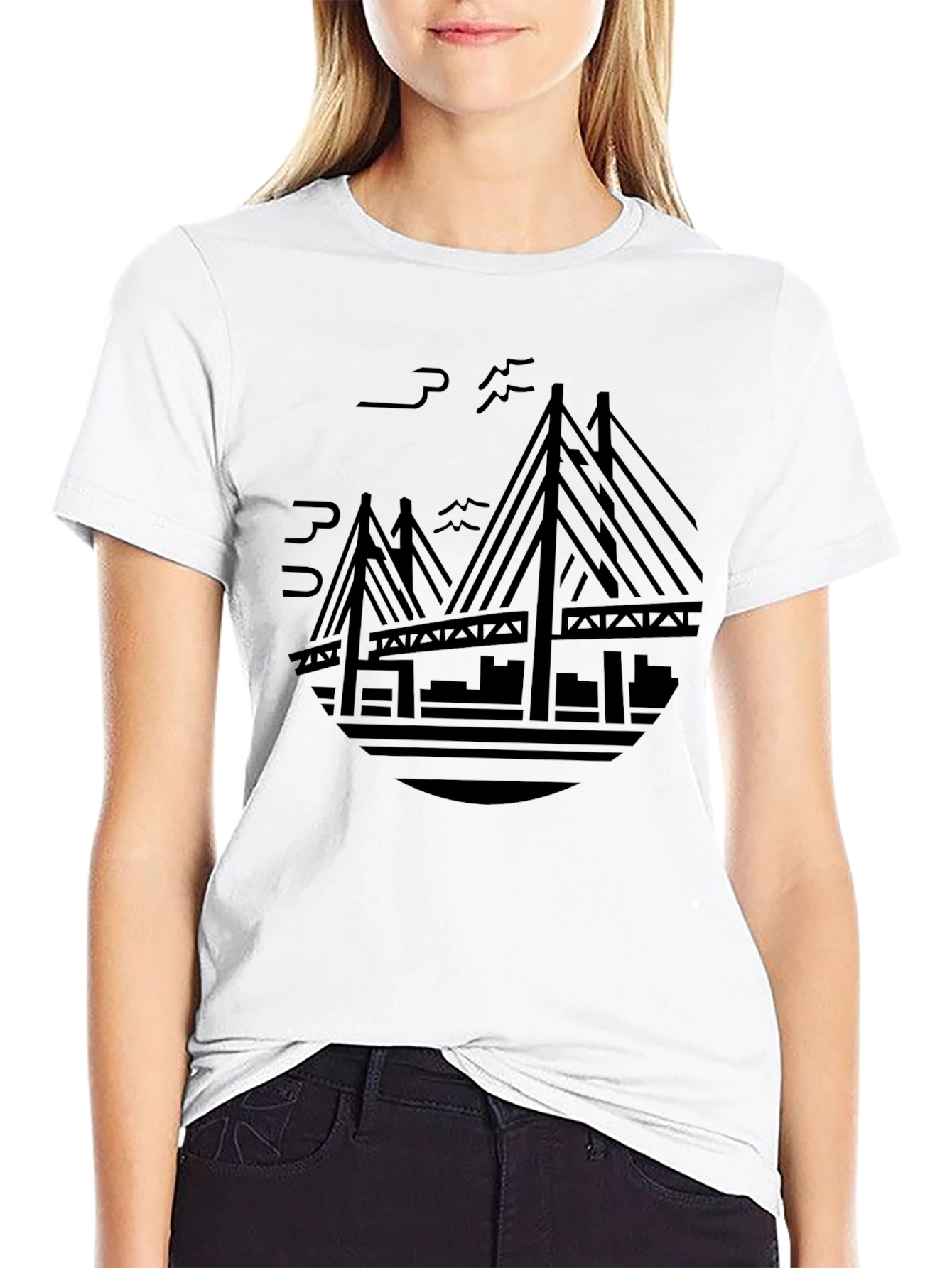 Cityscape Bridge Graphic Tee - Mens Black T-Shirt