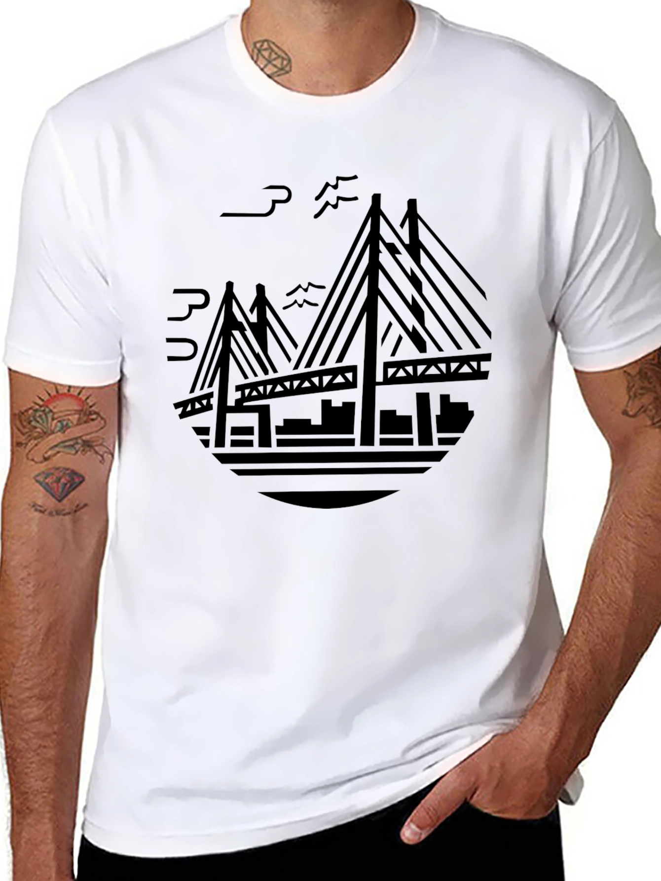 Cityscape Bridge Graphic Tee - Mens Black T-Shirt