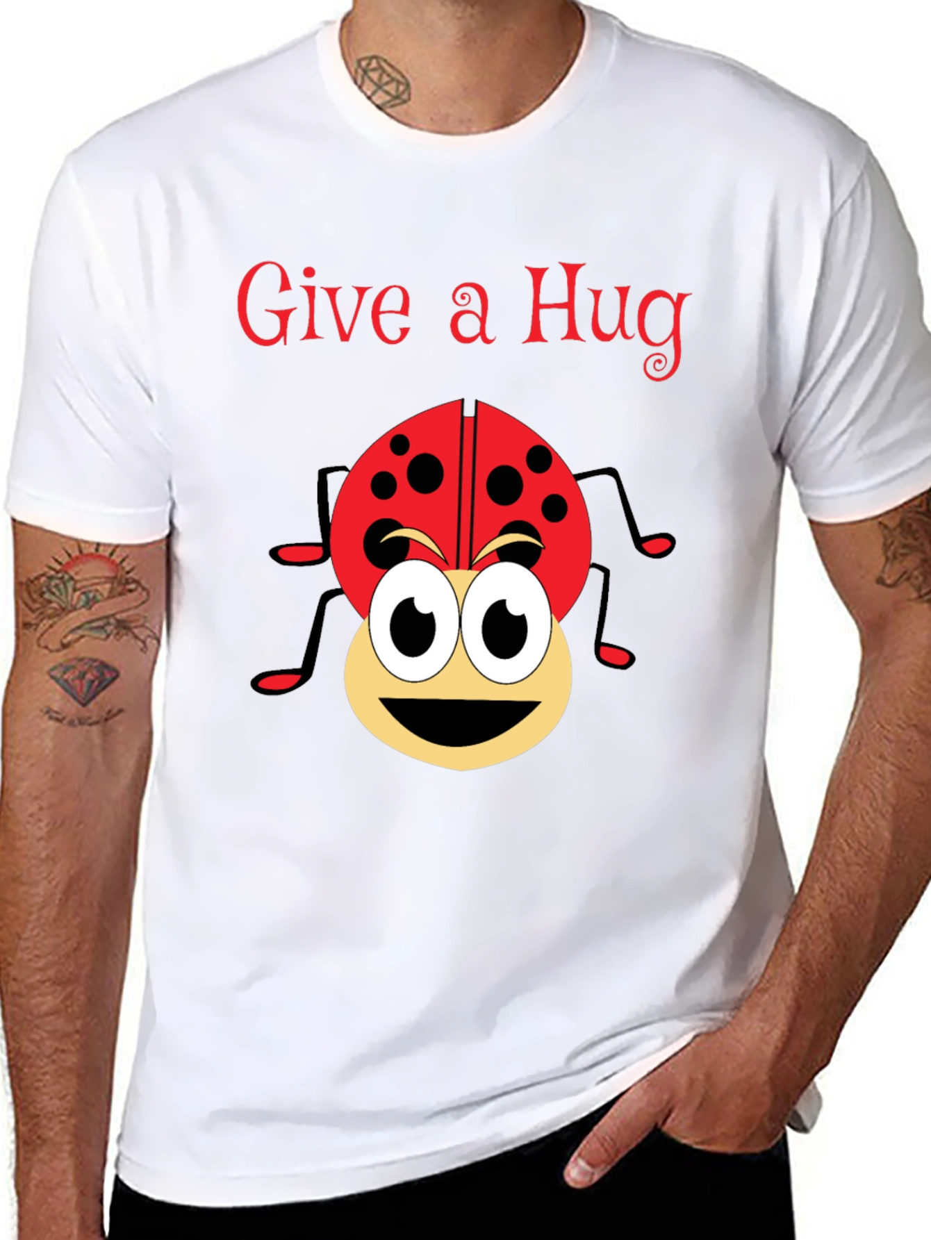 Give a Hug Ladybug Graphic Tee - Black