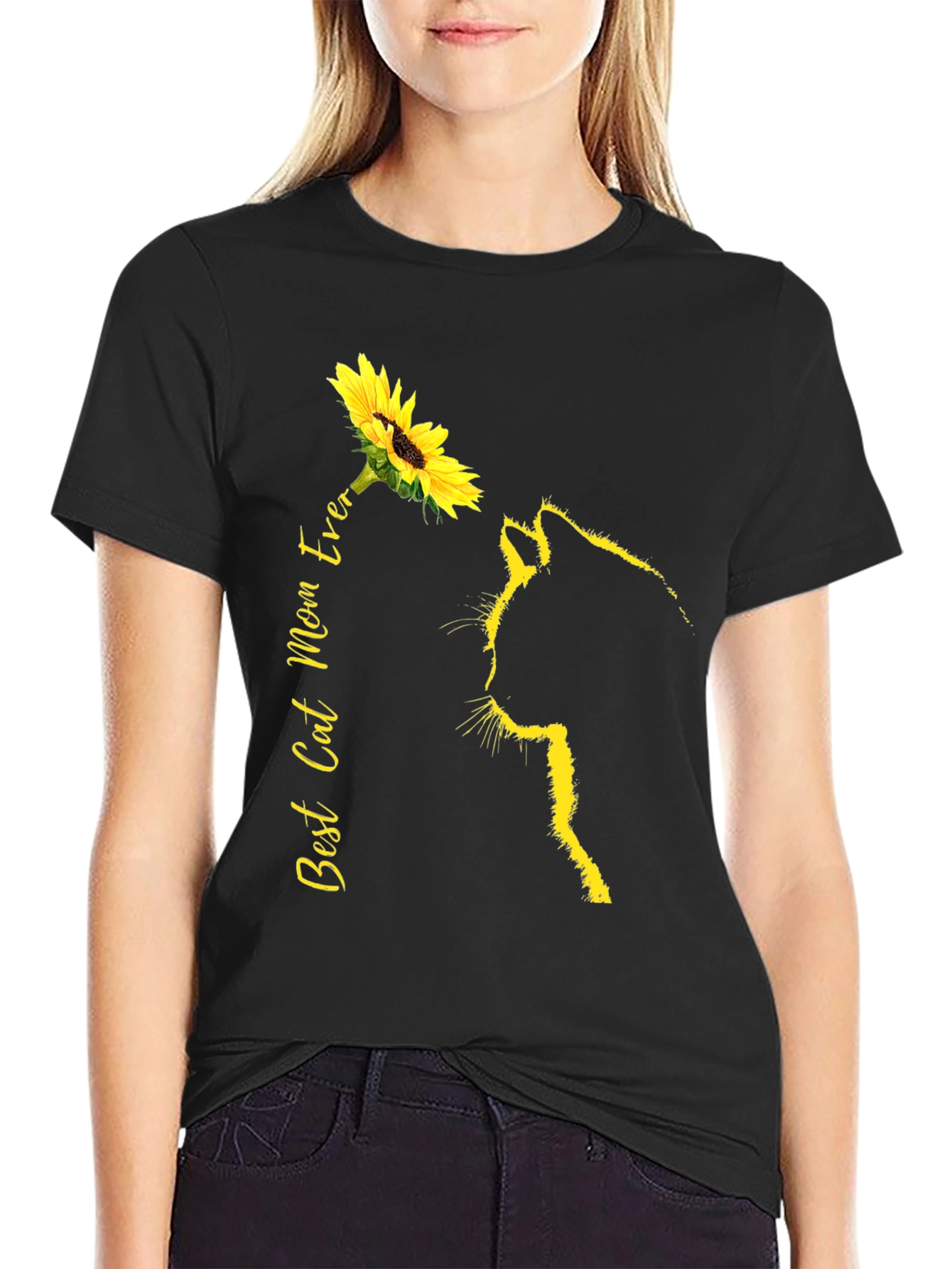 Best Cat Mom Ever Sunflower Graphic Tee