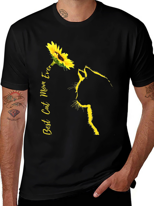 Best Cat Mom Ever Sunflower Graphic Tee