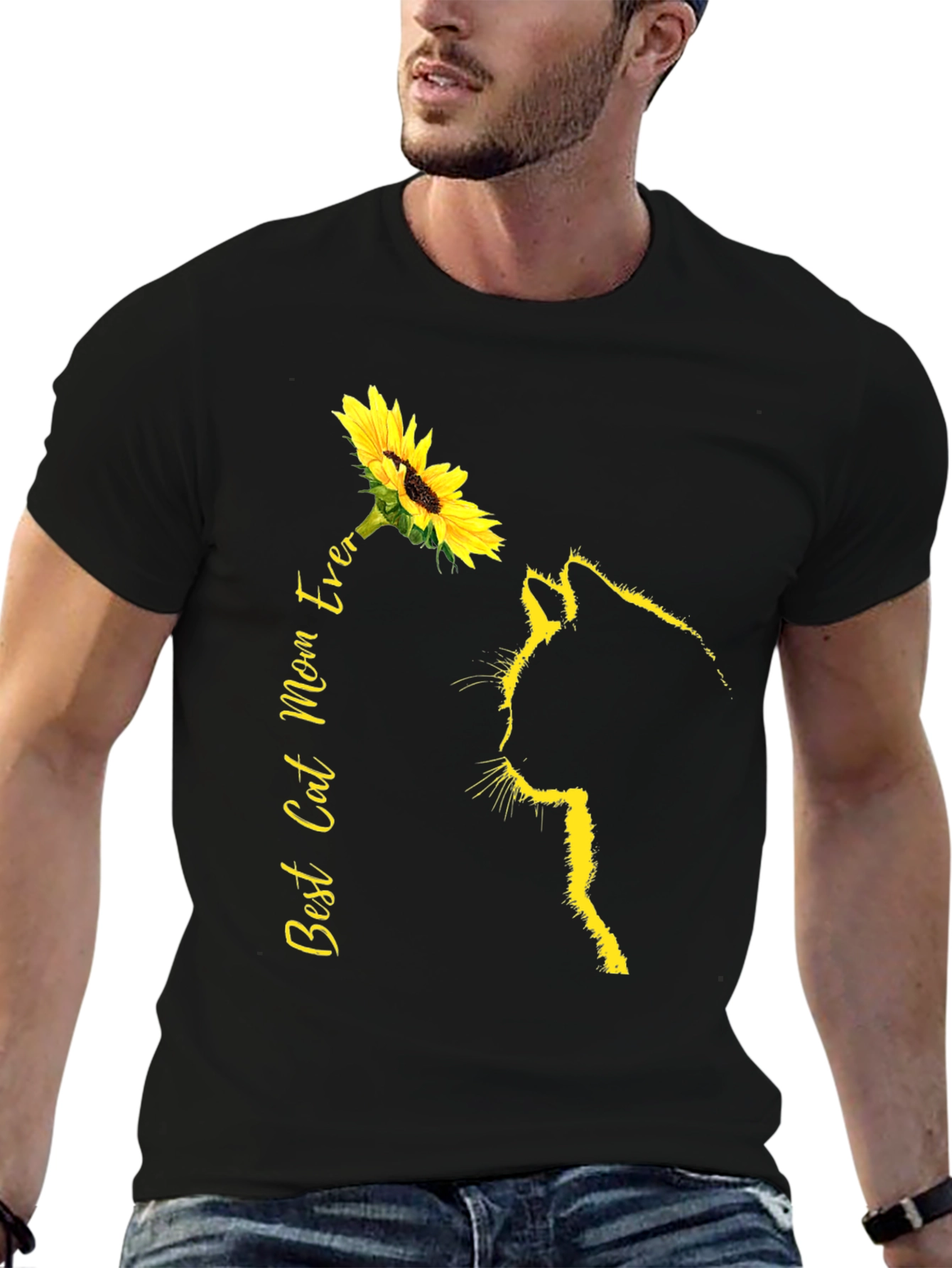 Best Cat Mom Ever Sunflower Graphic Tee
