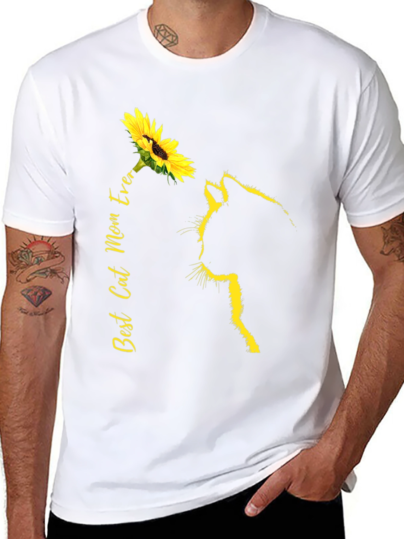 Best Cat Mom Ever Sunflower Graphic Tee