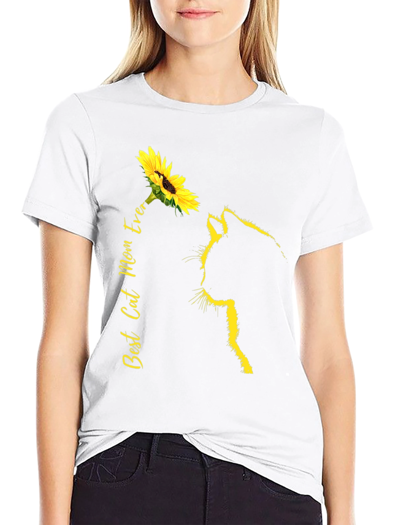 Best Cat Mom Ever Sunflower Graphic Tee