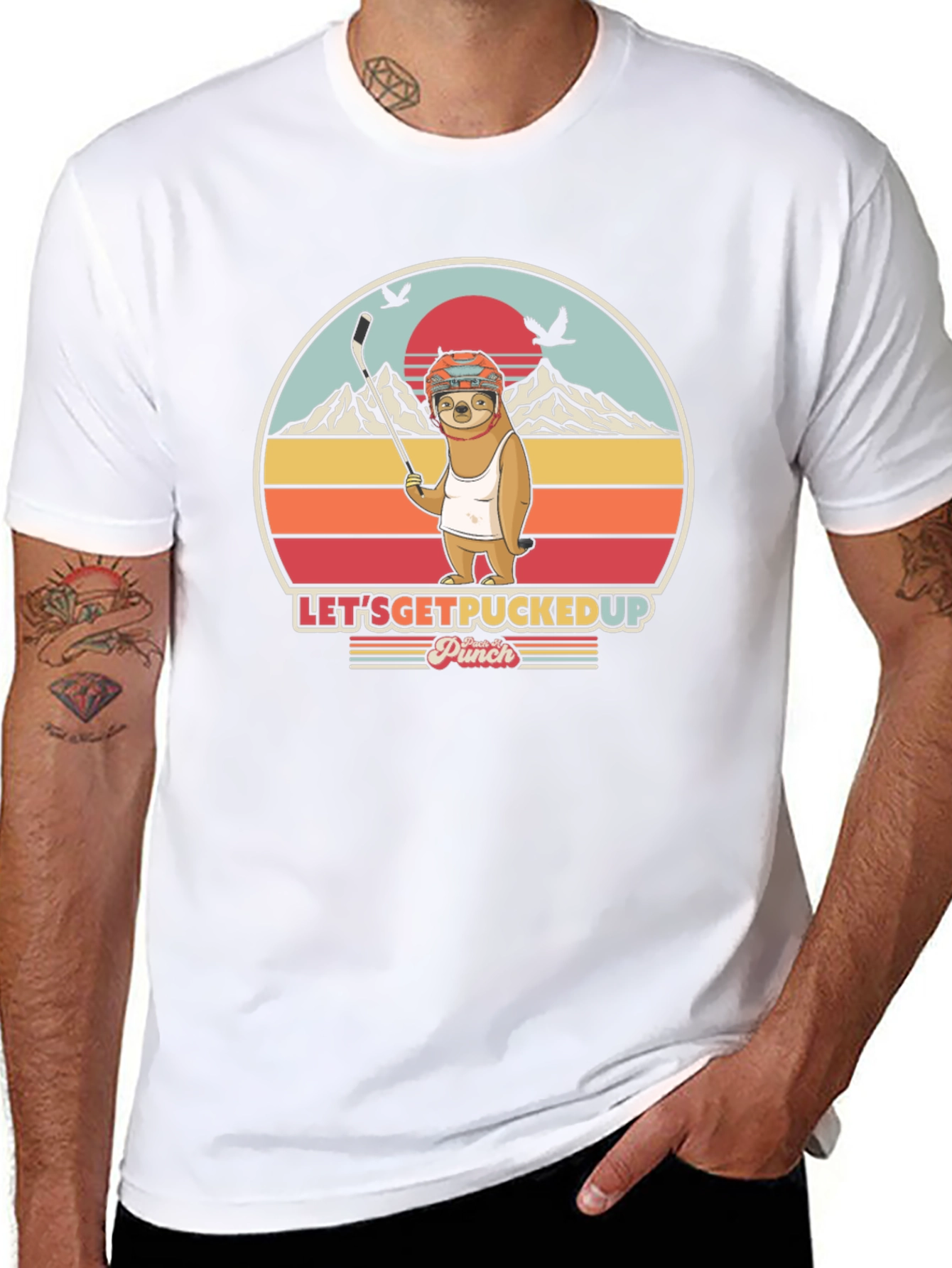 Lets Get Pucked Up Sloth Hockey T-Shirt