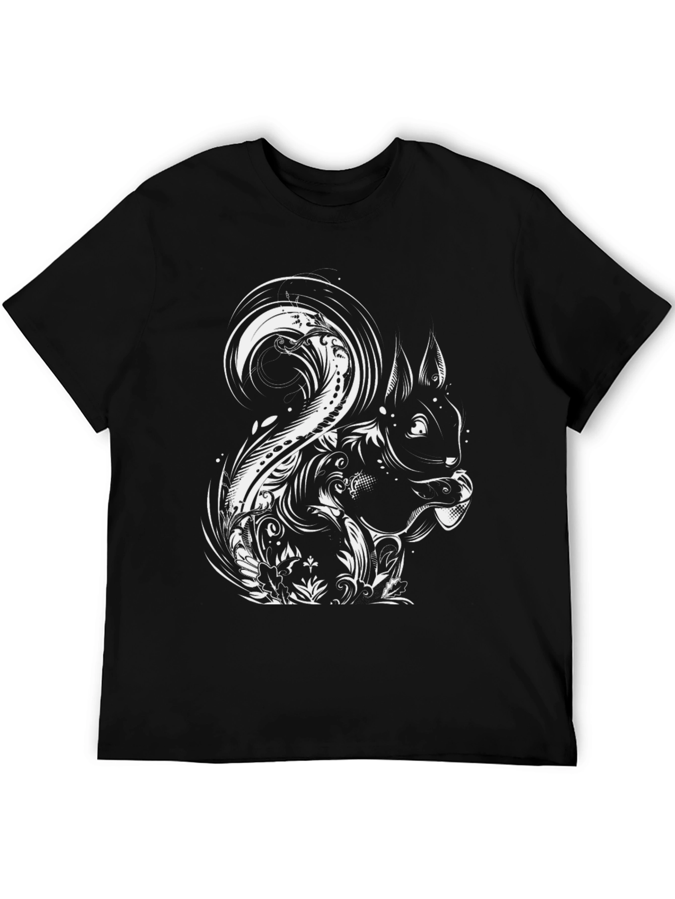 Stylish Squirrel Graphic Tee - Black