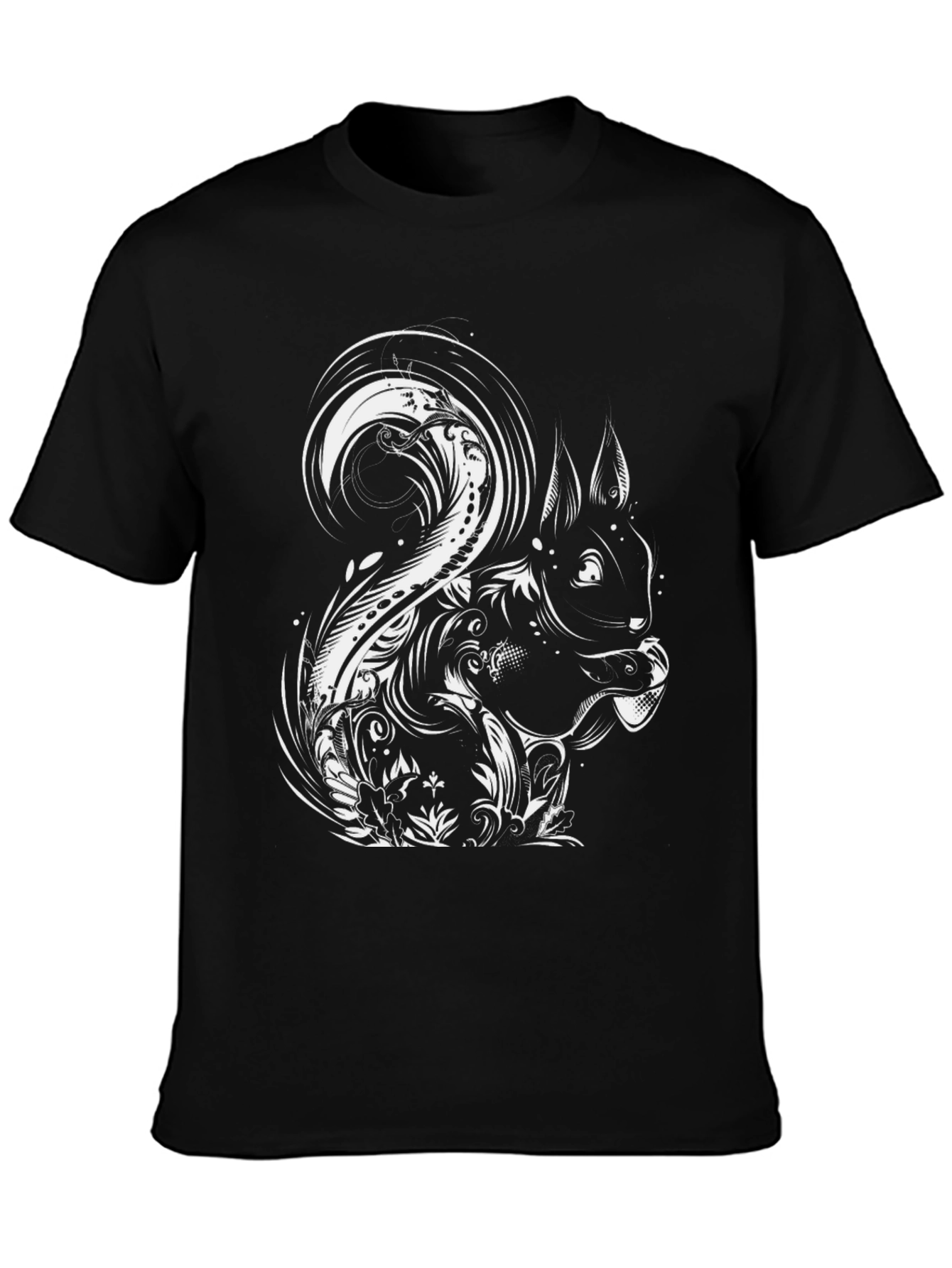 Stylish Squirrel Graphic Tee - Black