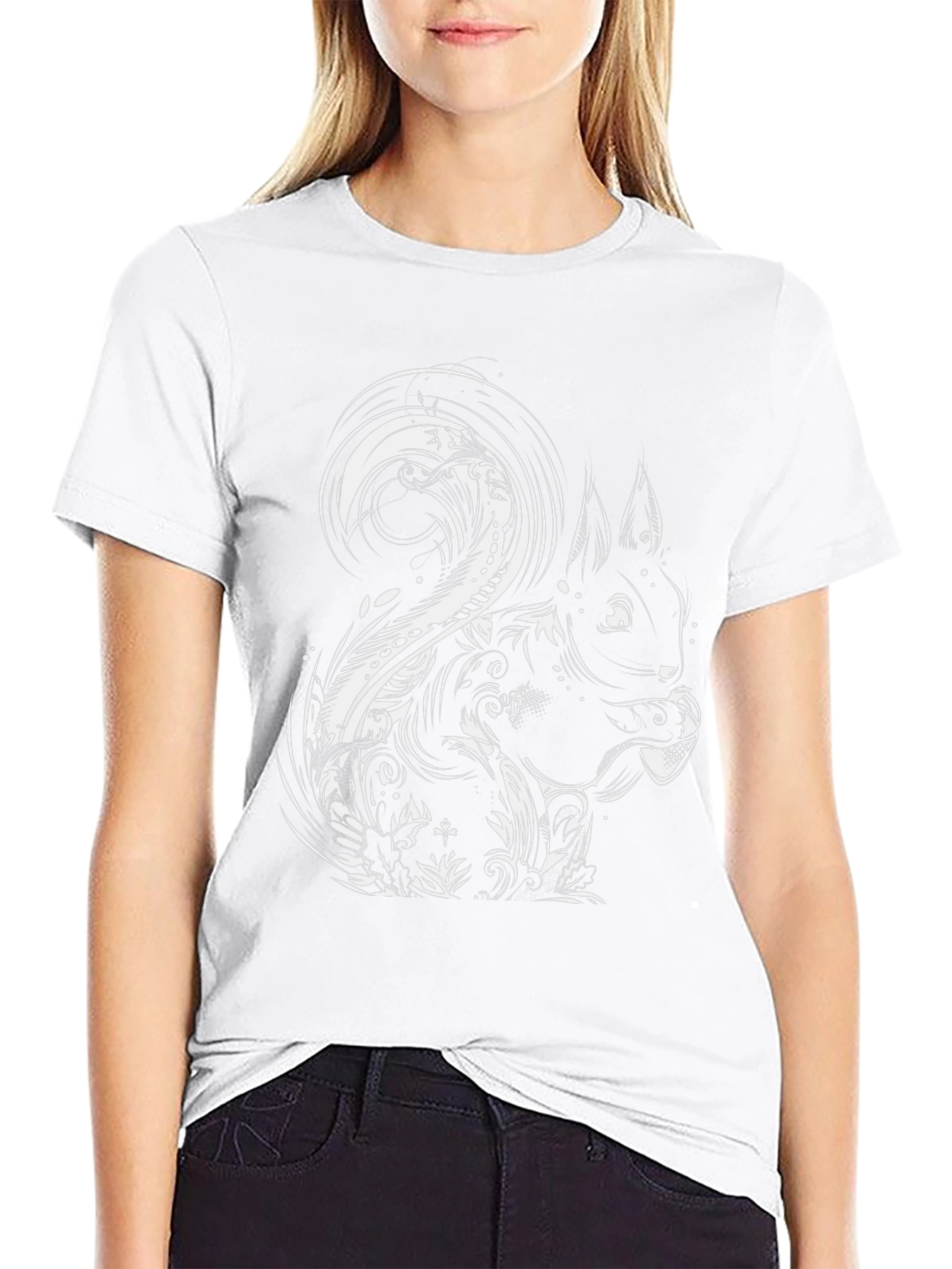 Stylish Squirrel Graphic Tee - Black