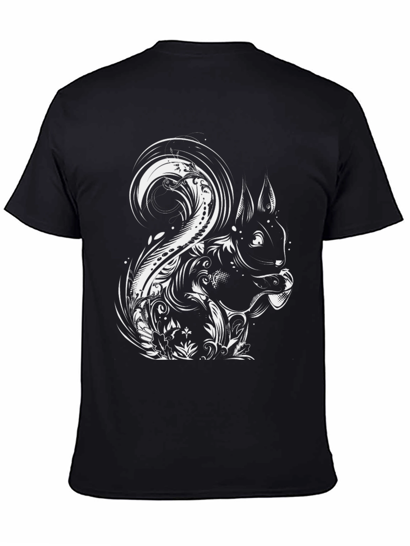 Stylish Squirrel Graphic Tee - Black