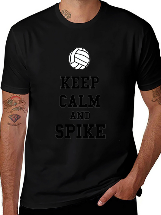 Keep Calm and Spike Black T-Shirt - Volleyball Player Tee