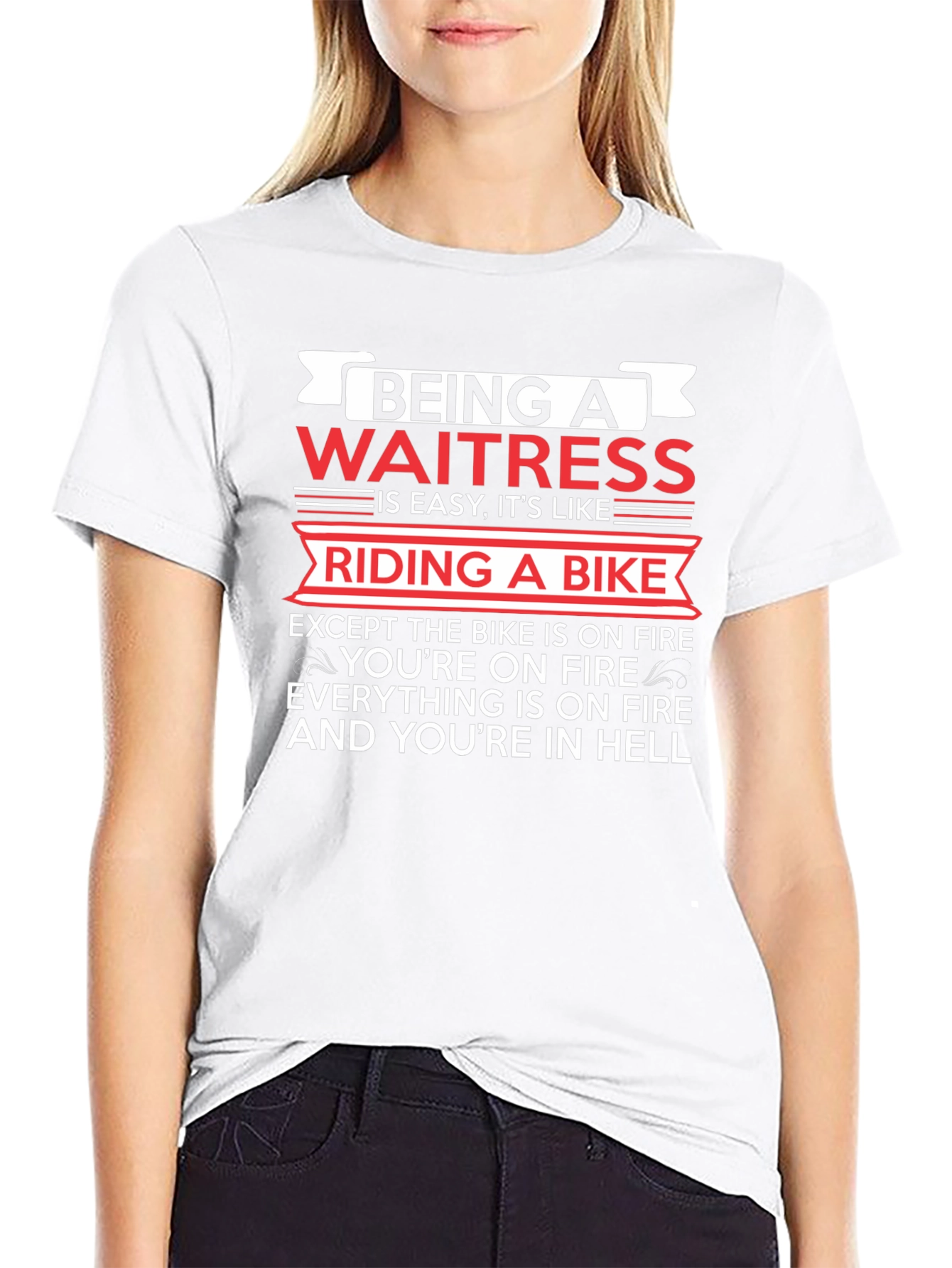 Funny Waitress T-Shirt: Riding a Bike in Hell