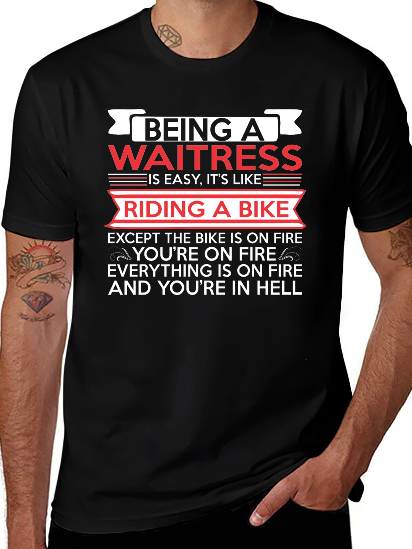 Funny Waitress T-Shirt: Riding a Bike in Hell