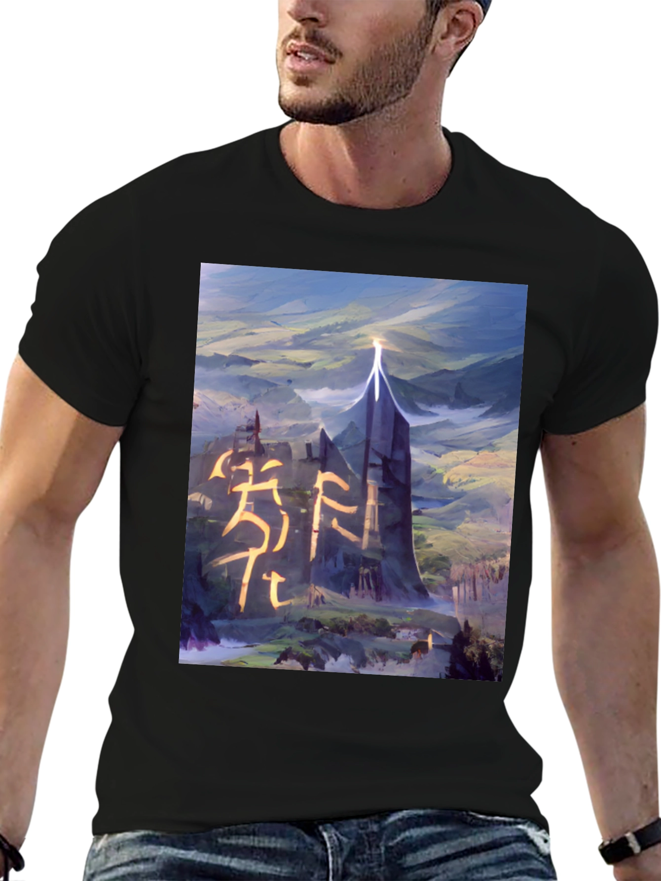 Fantasy Landscape Graphic Tee - Black T-Shirt