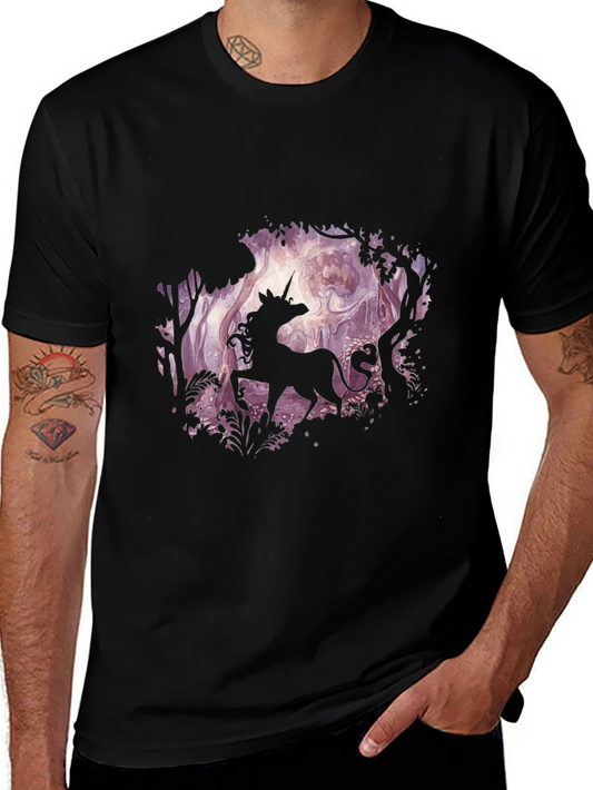 Unicorn Forest Graphic Tee - Black Cotton Casual Shirt