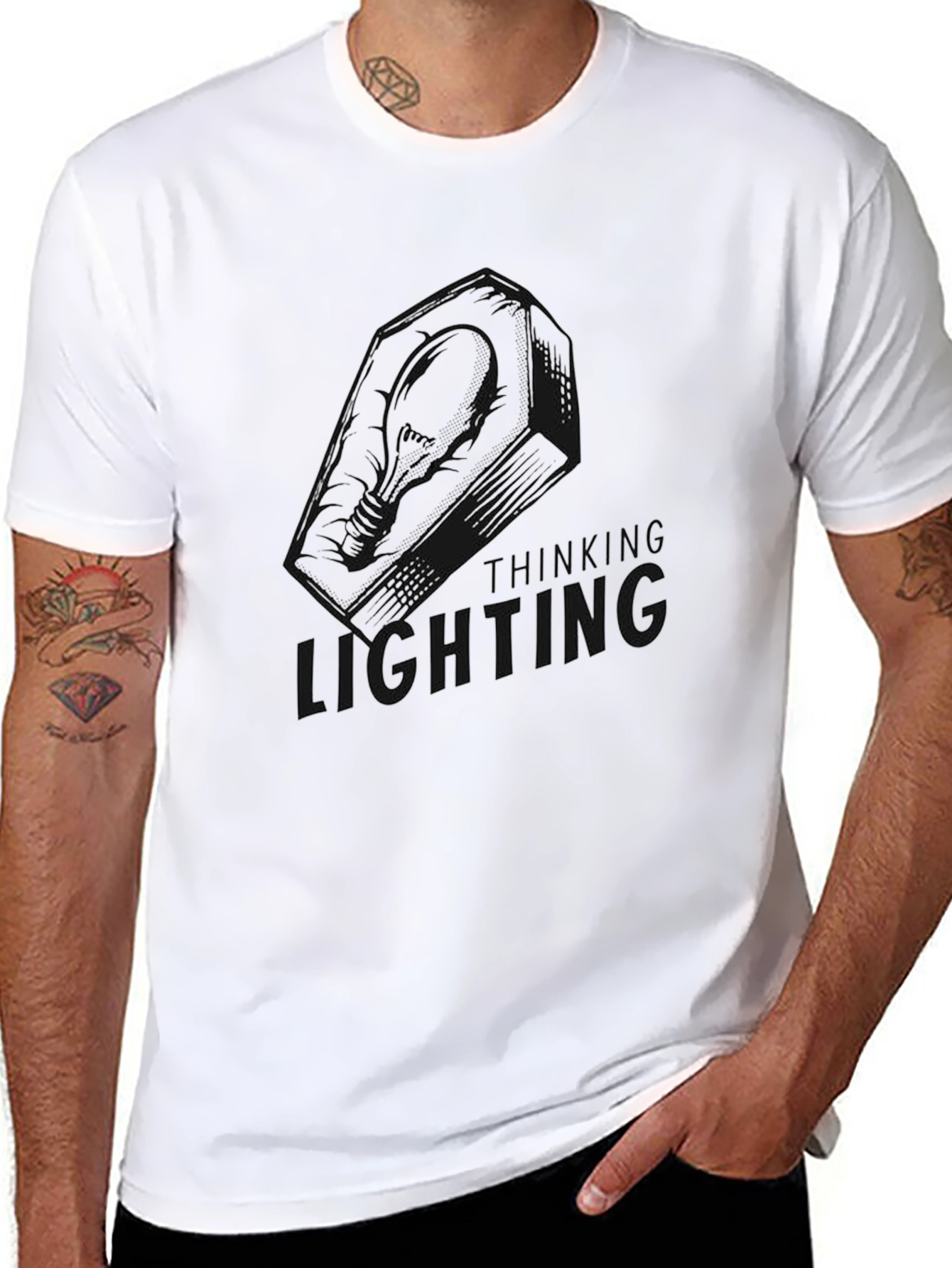 Thinking Lighting Mens Black Graphic Tee