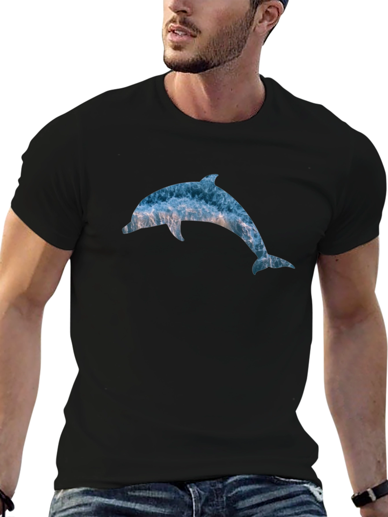 Ocean Dolphin Graphic T-Shirt - Black Cotton Tee