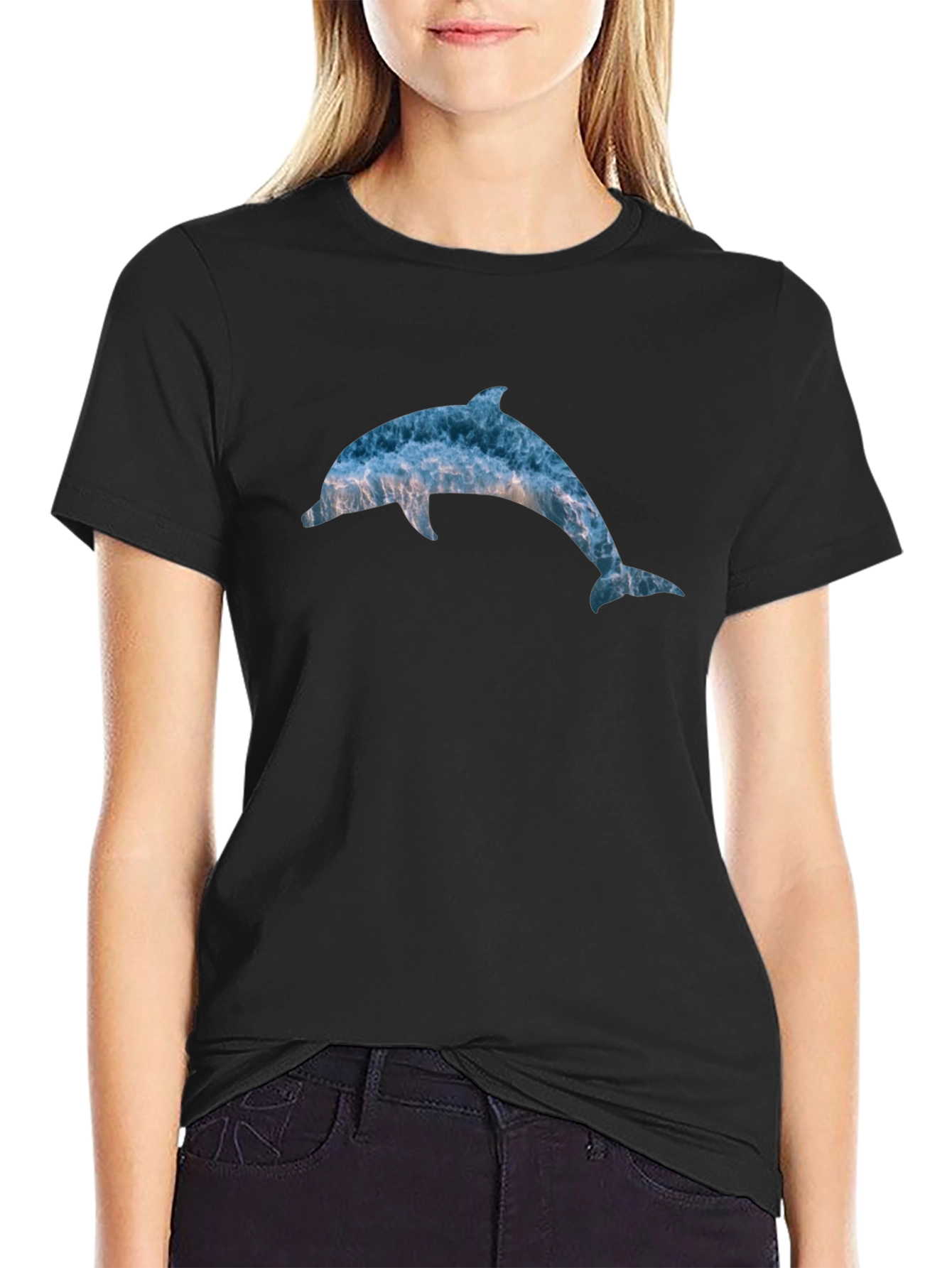 Ocean Dolphin Graphic T-Shirt - Black Cotton Tee