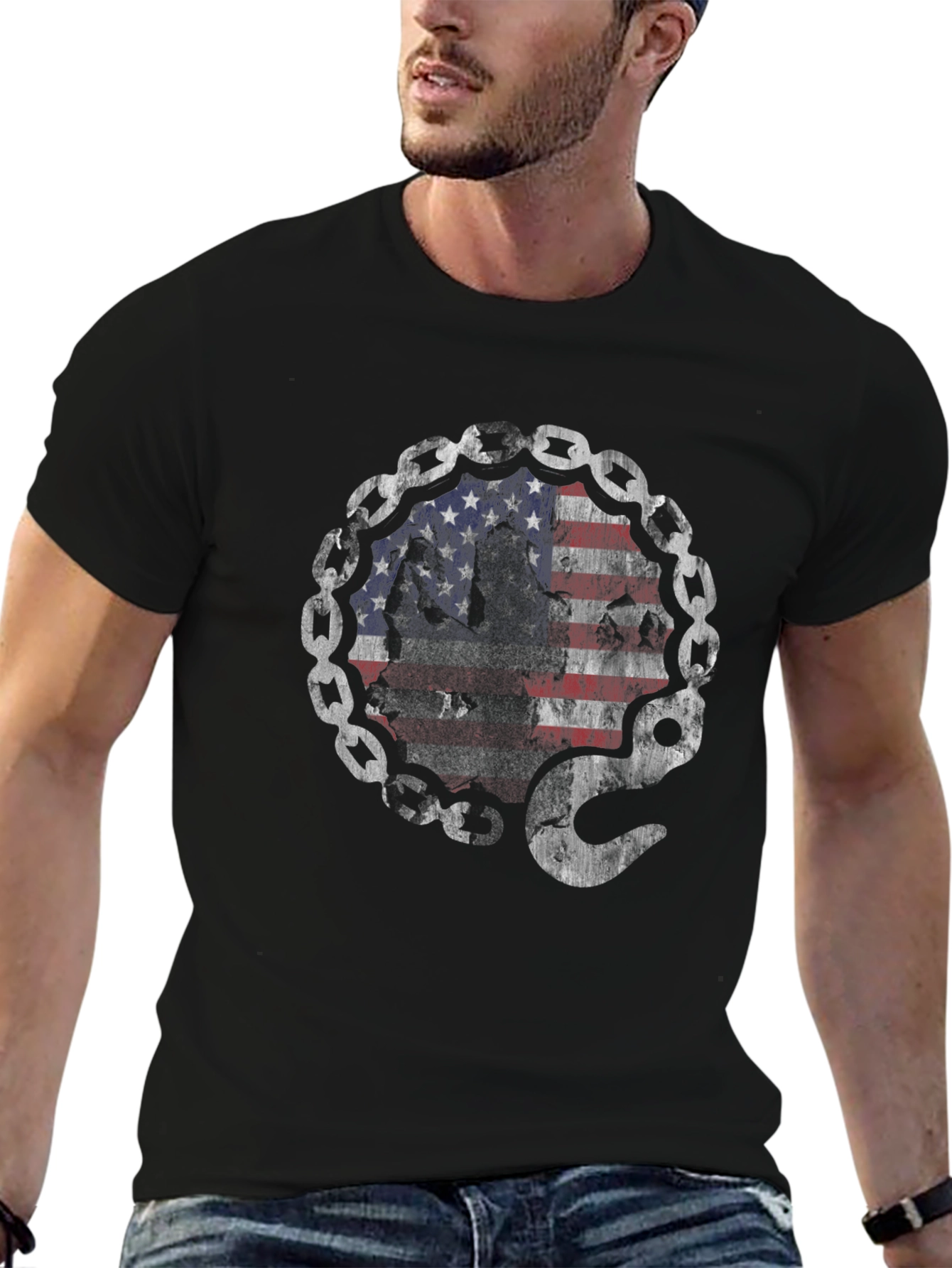 American Flag Chain Hook T-Shirt