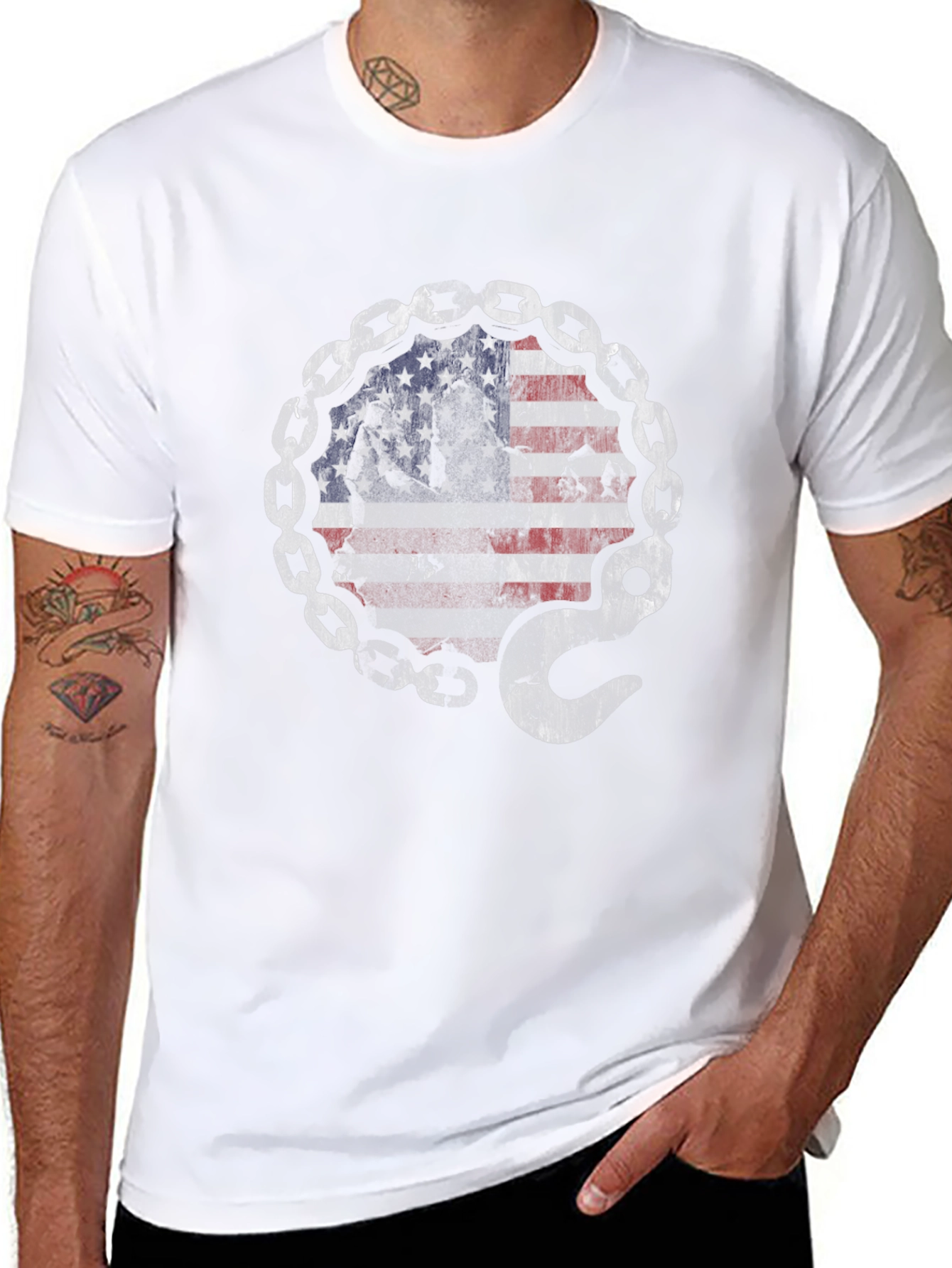 American Flag Chain Hook T-Shirt