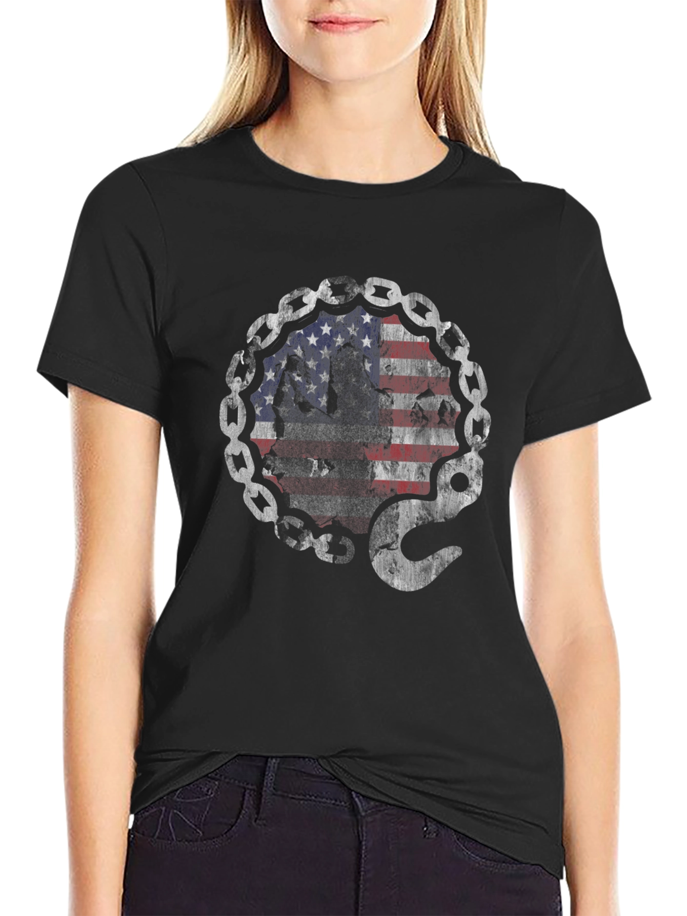 American Flag Chain Hook T-Shirt