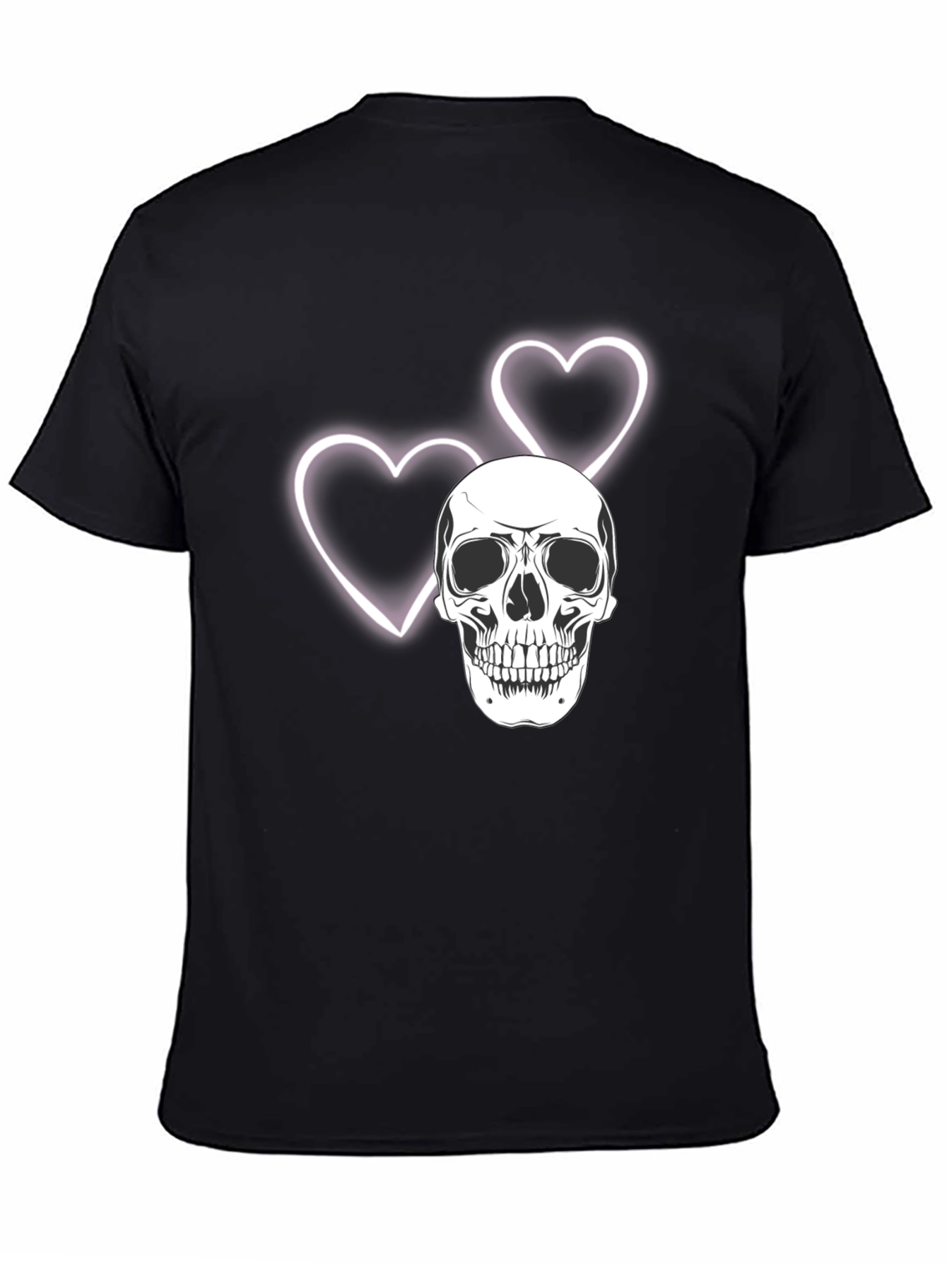 Skull & Hearts Graphic Tee - Black Cotton T-Shirt