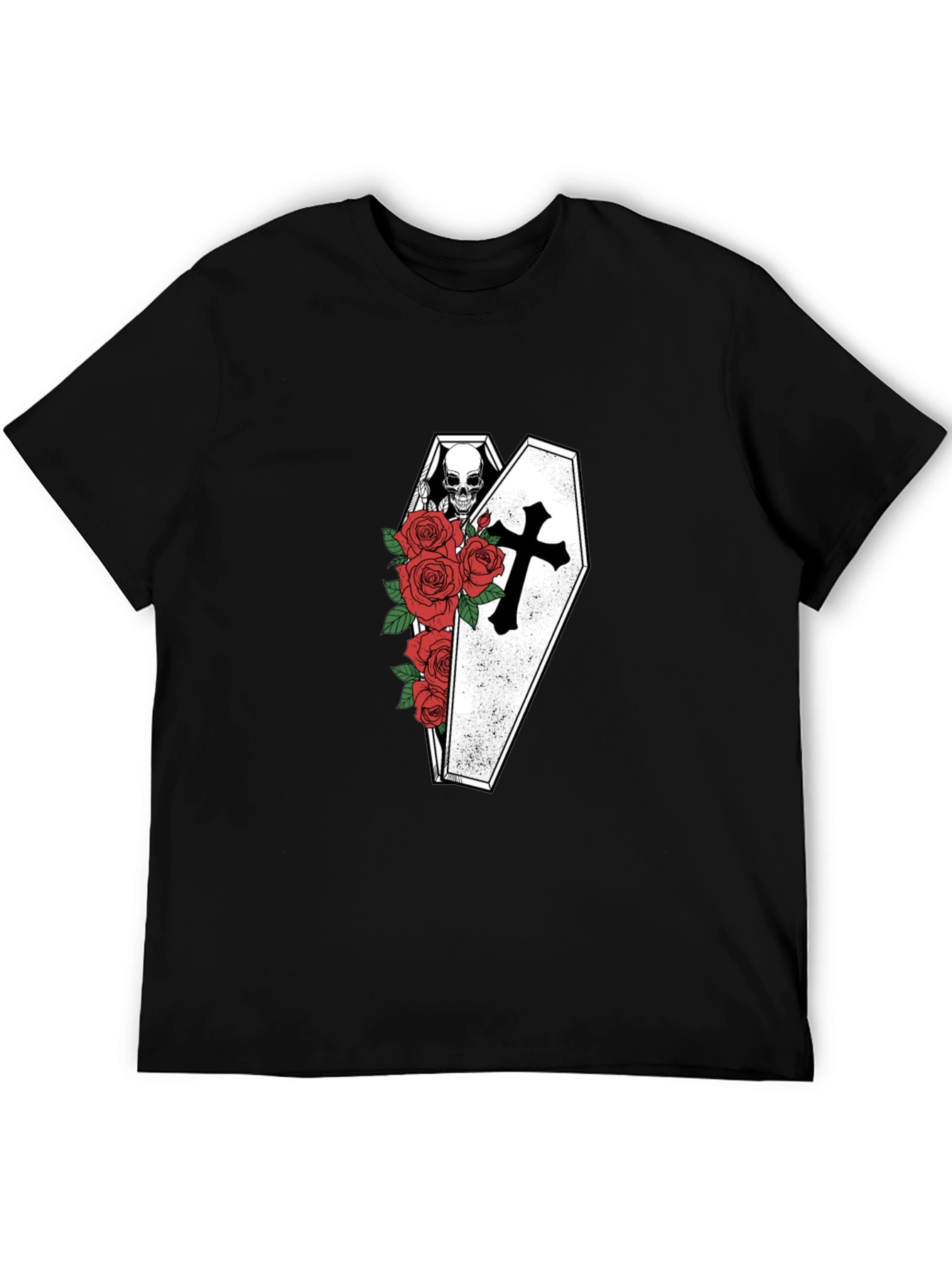 Gothic Skull Coffin & Roses T-Shirt