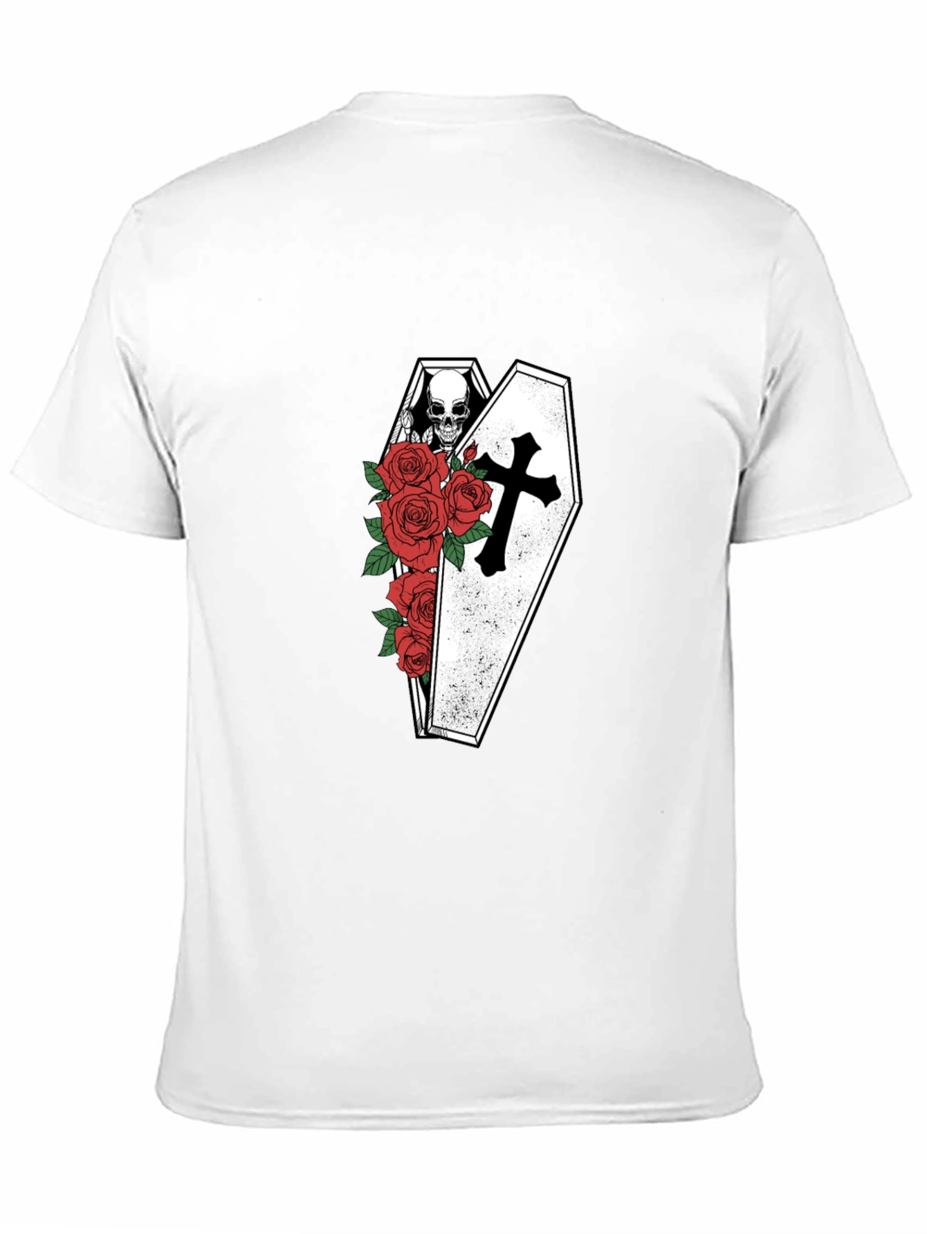 Gothic Skull Coffin & Roses T-Shirt