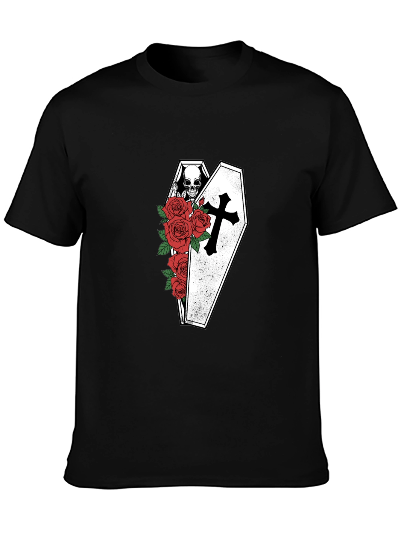 Gothic Skull Coffin & Roses T-Shirt
