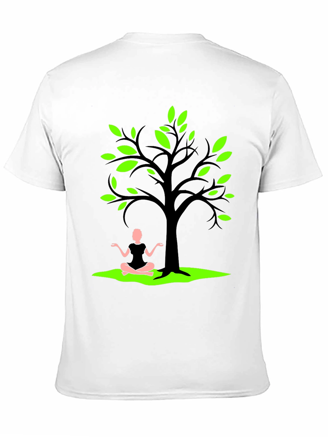 Nature Zen Black T-Shirt - Tree & Meditating Person
