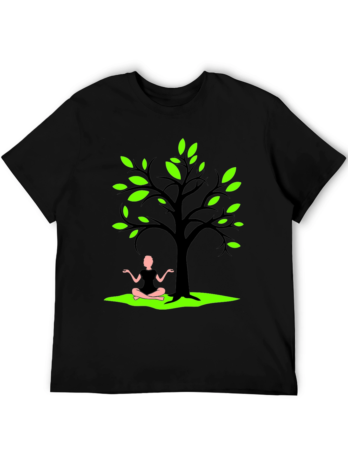 Nature Zen Black T-Shirt - Tree & Meditating Person