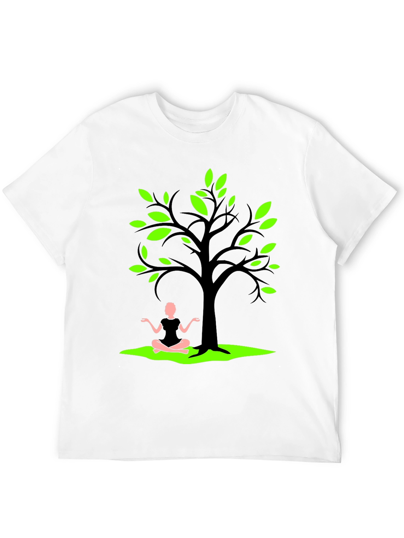 Nature Zen Black T-Shirt - Tree & Meditating Person